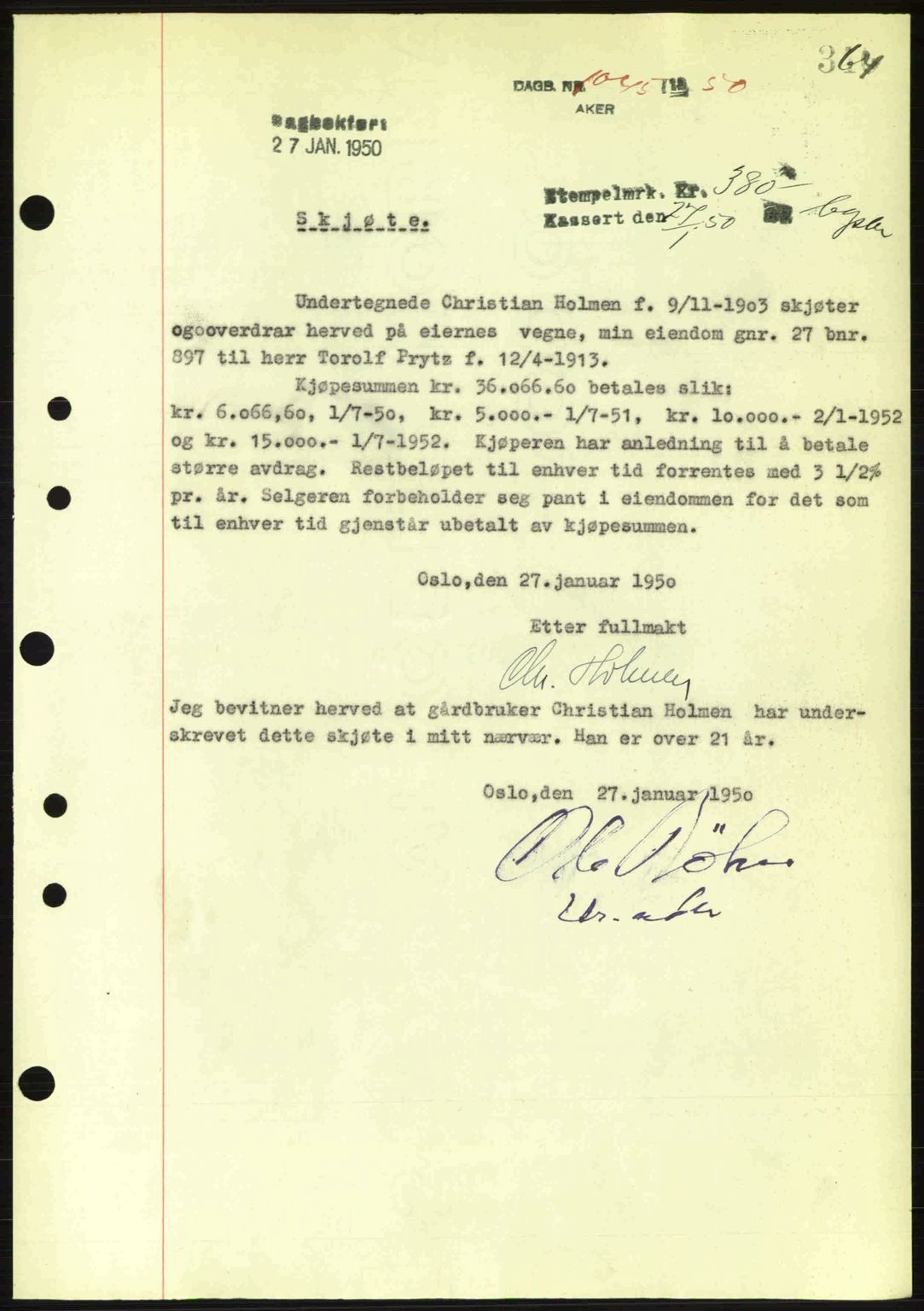 Oslo byskriverembete, AV/SAO-A-10227/G/Gb/Gbd/Gbda/L0017: Mortgage book no. A215, 1949-1950, Diary no: : 1045/1950