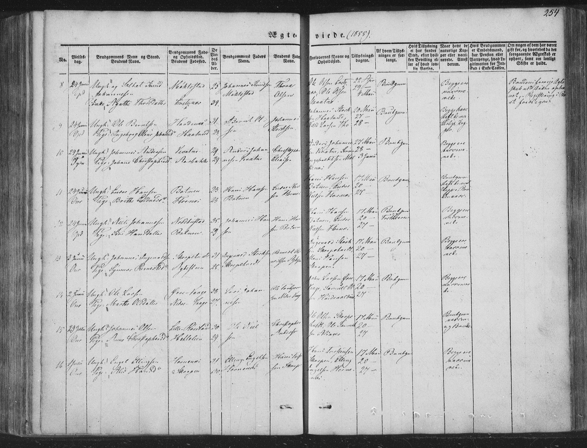 Tysnes sokneprestembete, AV/SAB-A-78601/H/Haa: Parish register (official) no. A 10, 1848-1859, p. 254