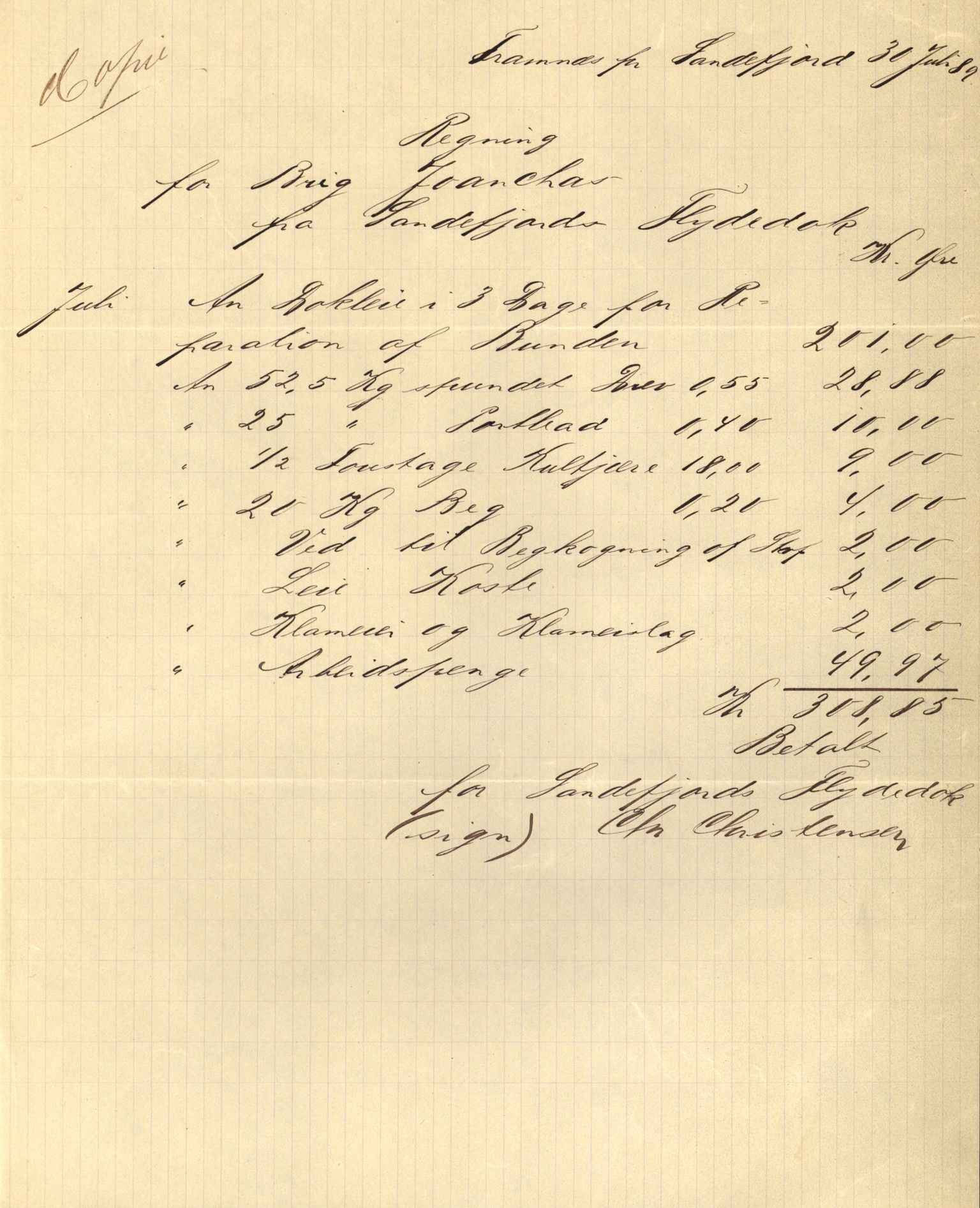 Pa 63 - Østlandske skibsassuranceforening, VEMU/A-1079/G/Ga/L0023/0011: Havaridokumenter / Joanchas, Lympha, Glengarin, Korsvei, Heldine, Sirius, 1889, p. 10
