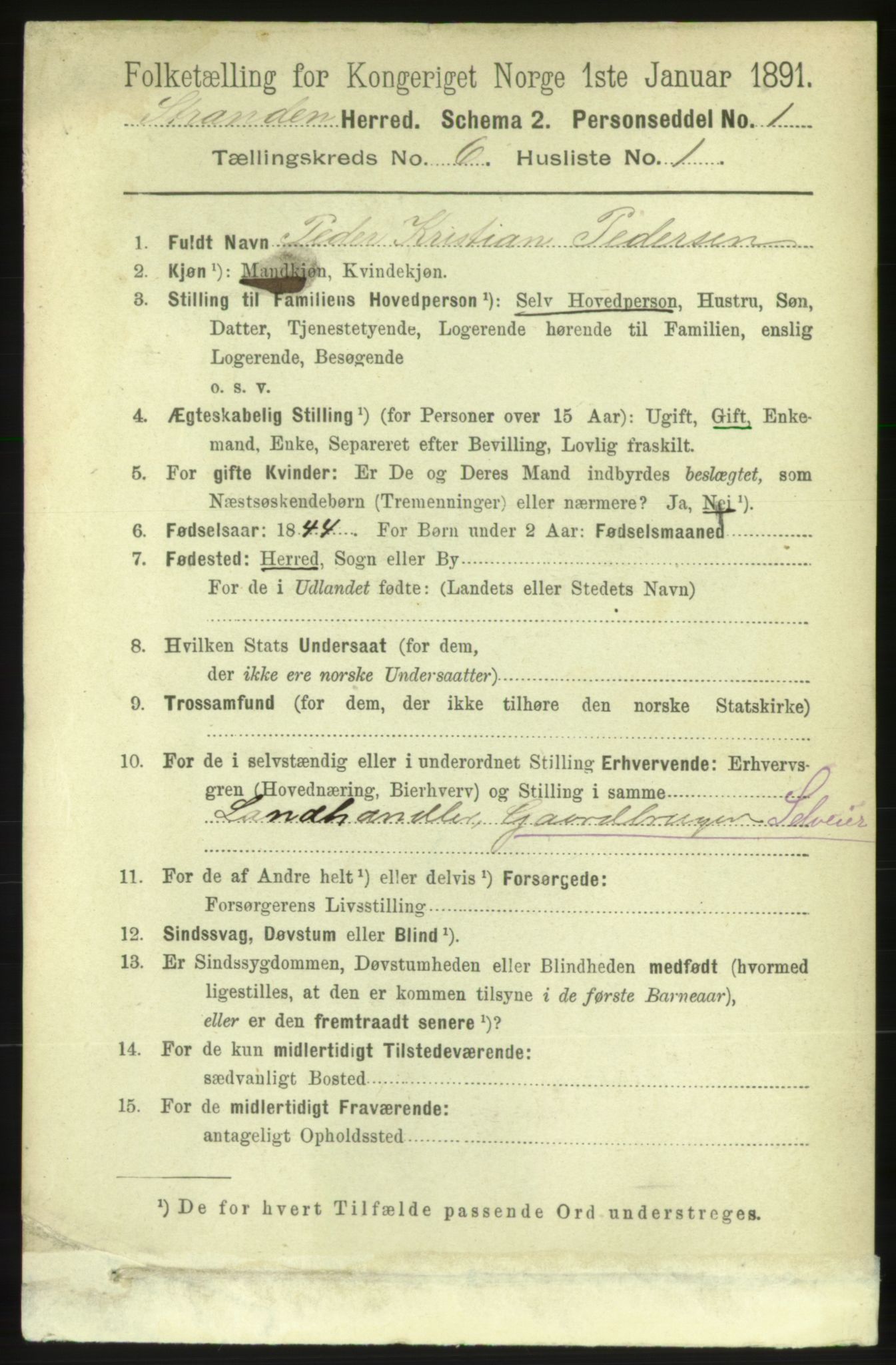 RA, 1891 census for 1525 Stranda, 1891, p. 1217