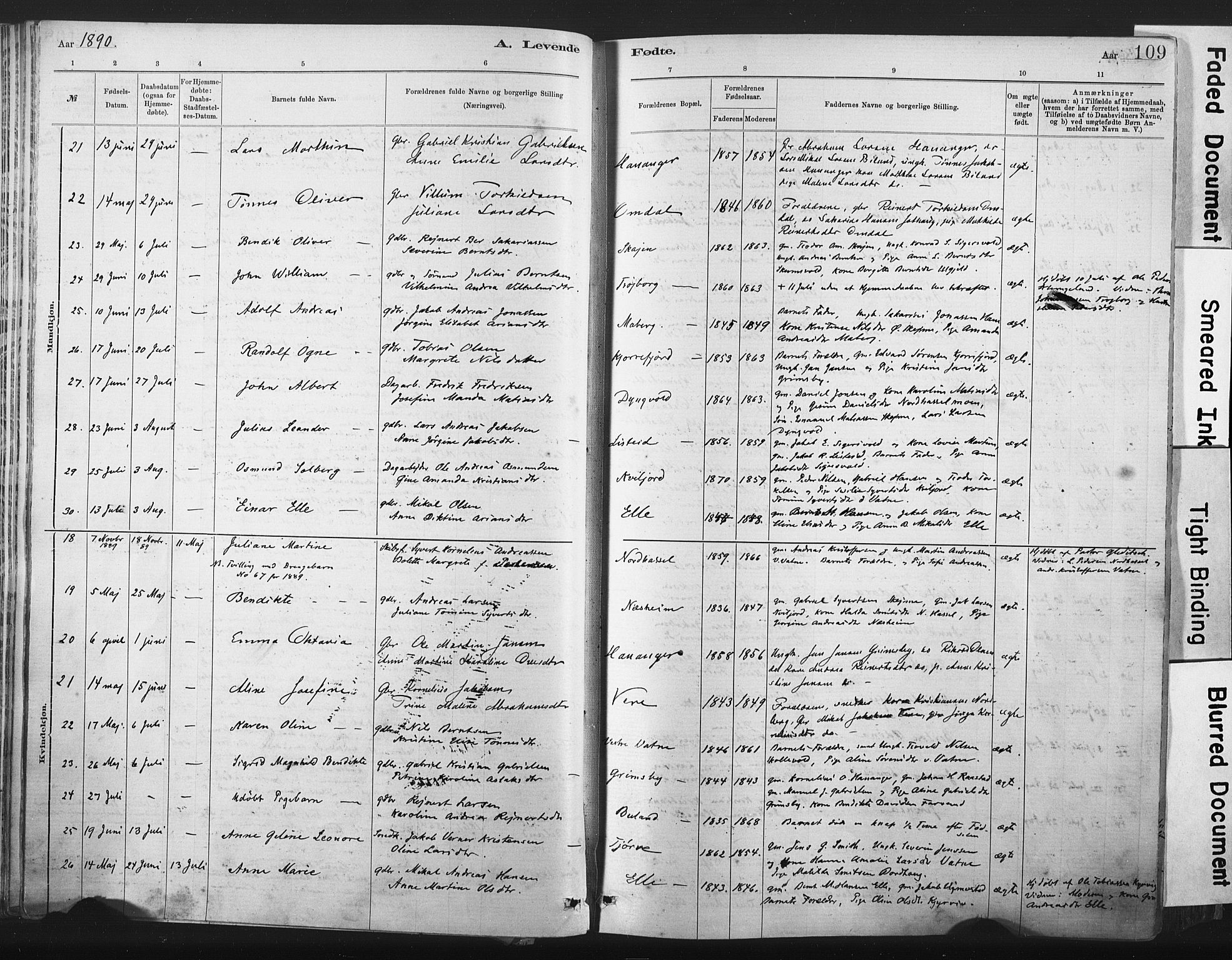 Lista sokneprestkontor, AV/SAK-1111-0027/F/Fa/L0012: Parish register (official) no. A 12, 1879-1903, p. 109