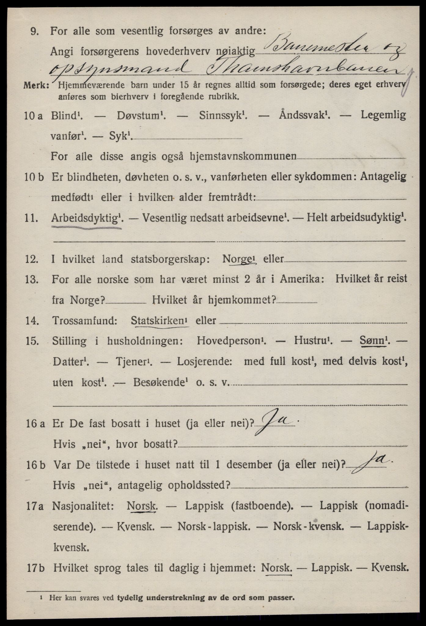 SAT, 1920 census for Orkanger, 1920, p. 1184