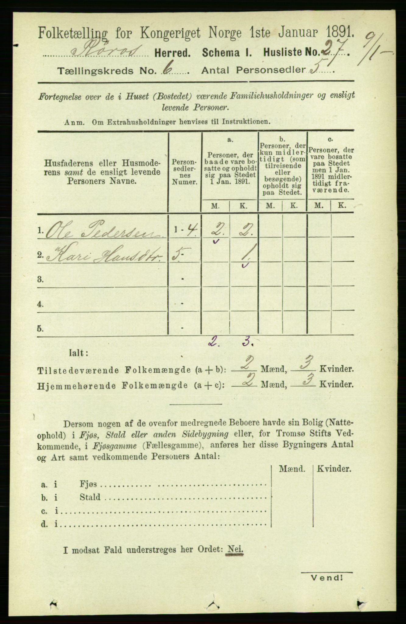 RA, 1891 census for 1640 Røros, 1891, p. 1138