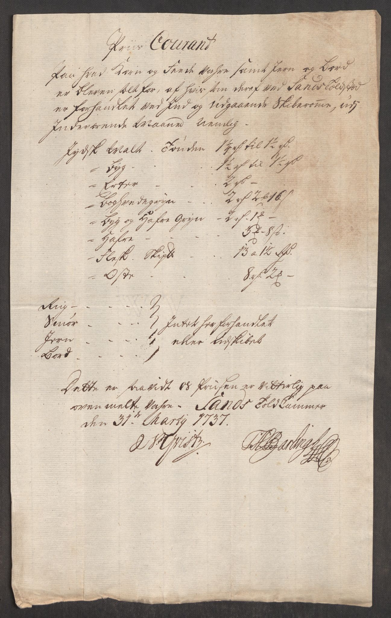 Rentekammeret inntil 1814, Realistisk ordnet avdeling, AV/RA-EA-4070/Oe/L0001: [Ø1]: Priskuranter, 1712-1739, p. 488