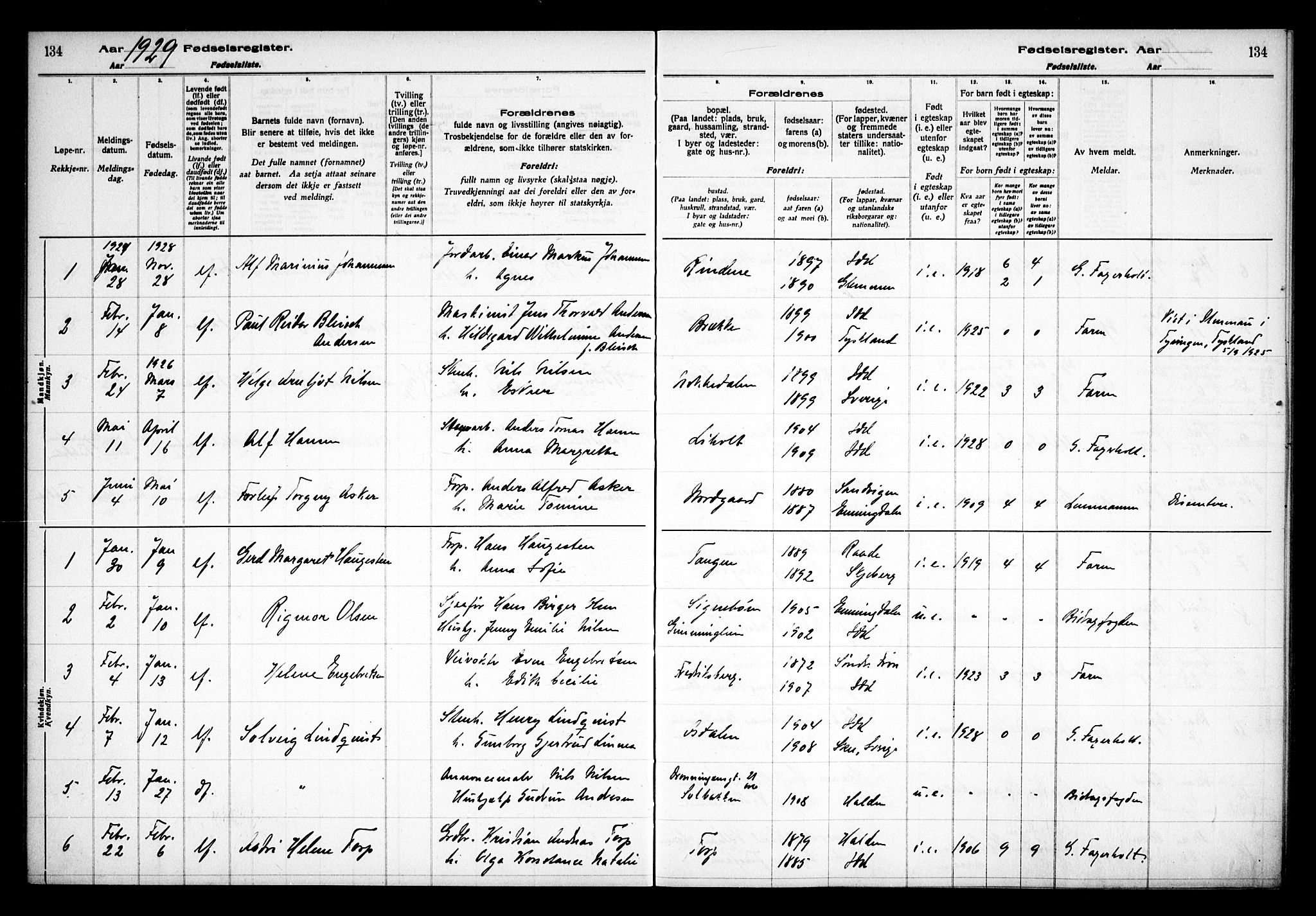 Idd prestekontor Kirkebøker, AV/SAO-A-10911/J/Ja/L0001: Birth register no. I 1, 1916-1937, p. 134