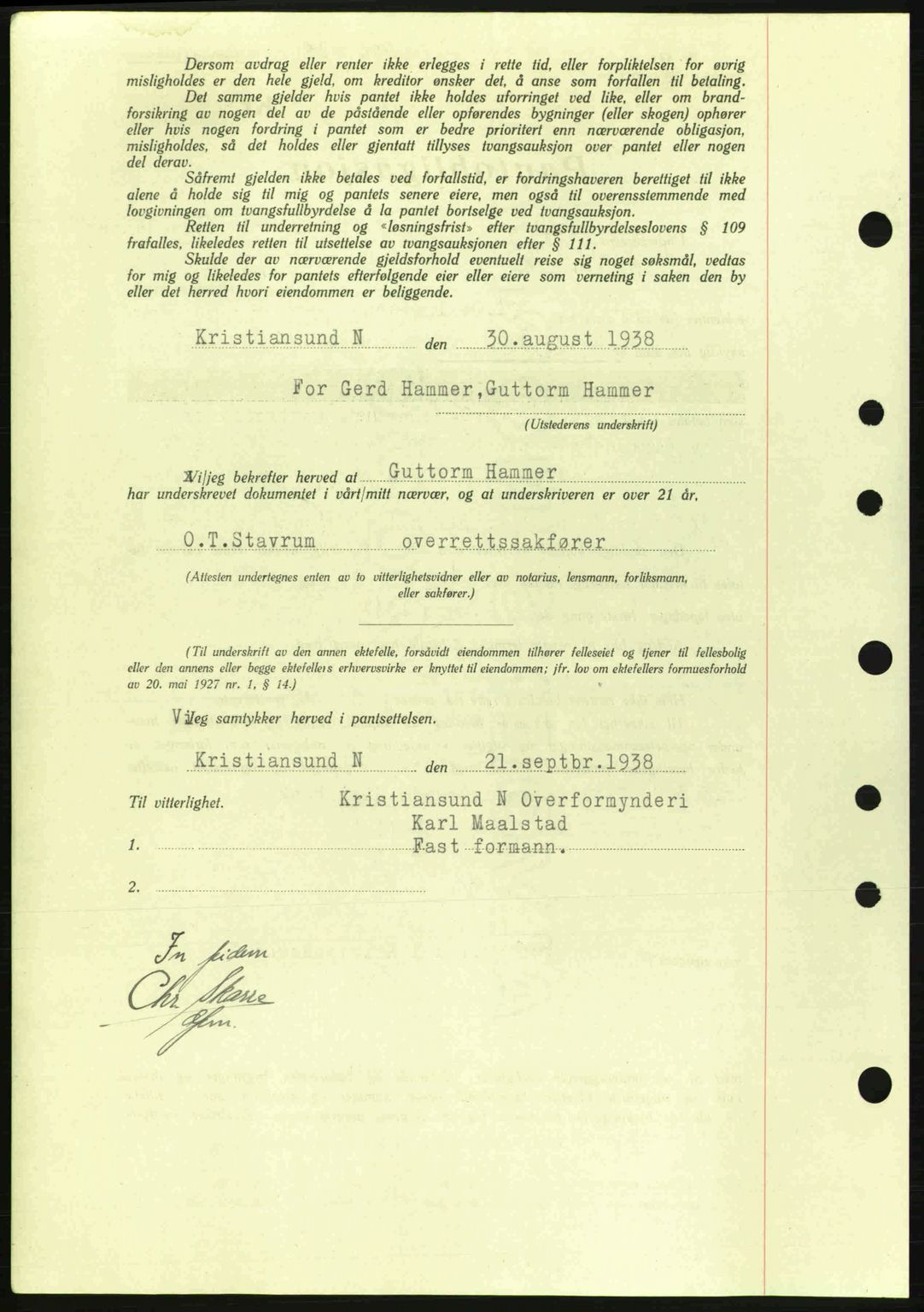 Kristiansund byfogd, SAT/A-4587/A/27: Mortgage book no. 31, 1938-1939, Diary no: : 696/1938