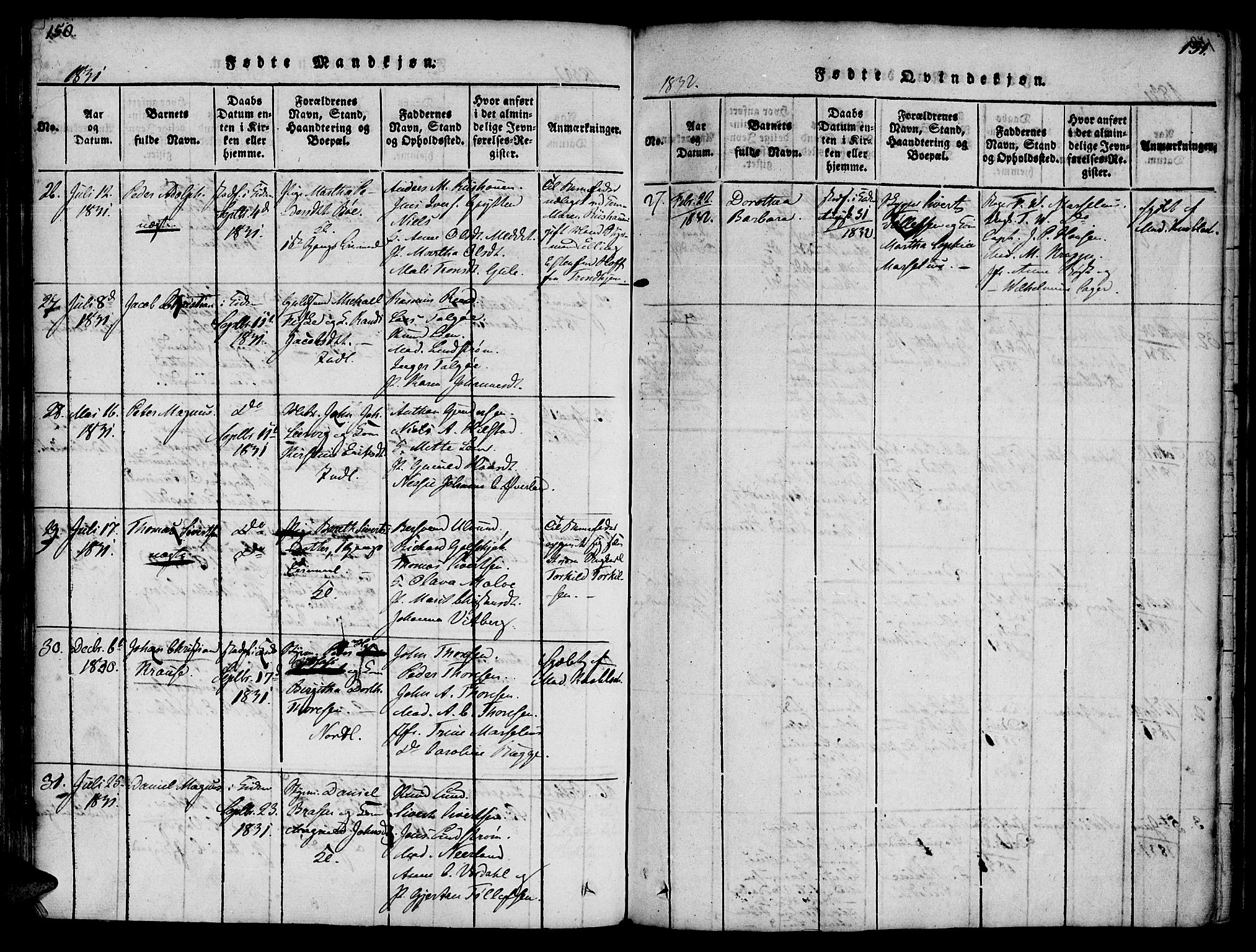 Ministerialprotokoller, klokkerbøker og fødselsregistre - Møre og Romsdal, AV/SAT-A-1454/572/L0842: Parish register (official) no. 572A05, 1819-1832, p. 150-151