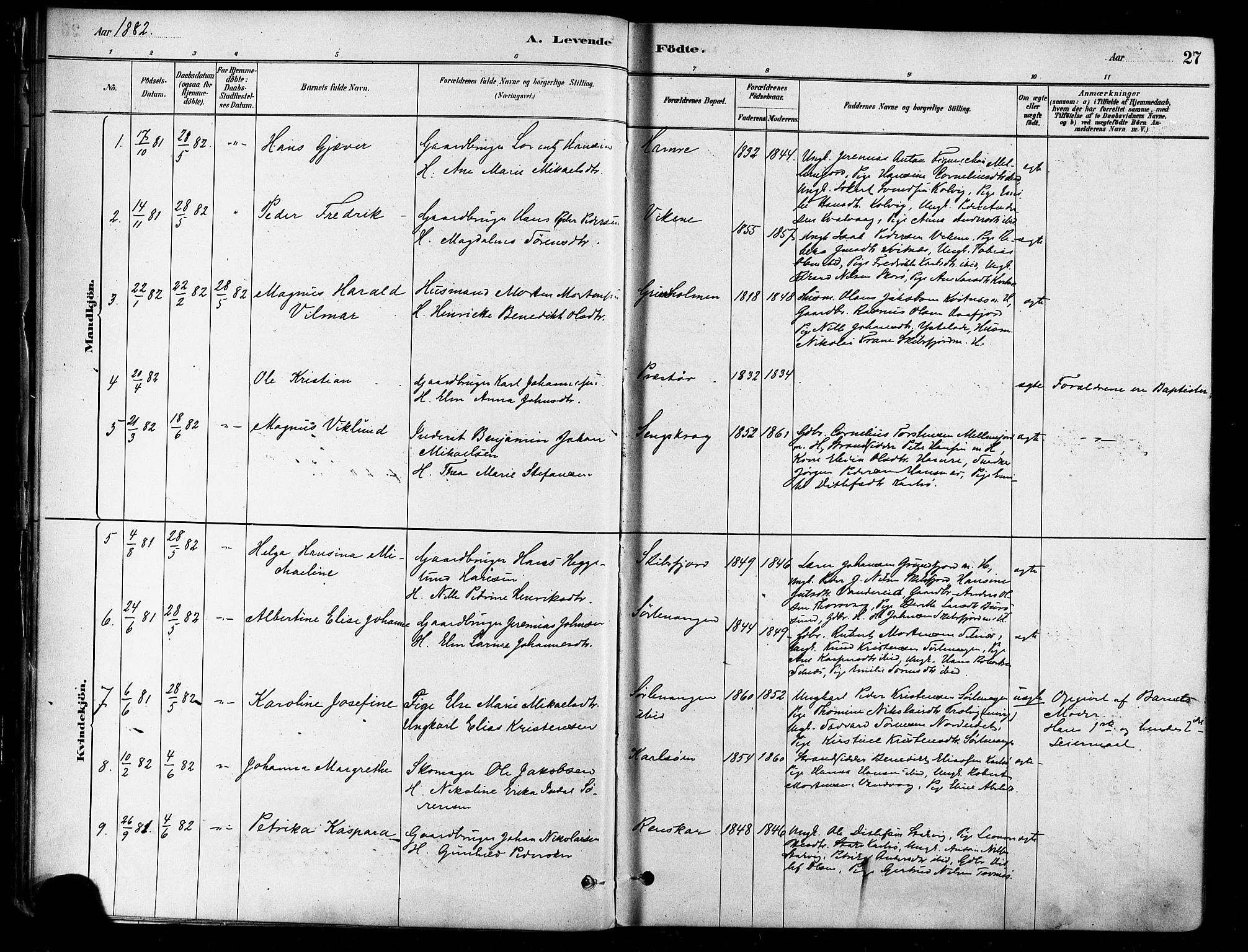Karlsøy sokneprestembete, SATØ/S-1299/H/Ha/Haa/L0006kirke: Parish register (official) no. 6, 1879-1890, p. 27