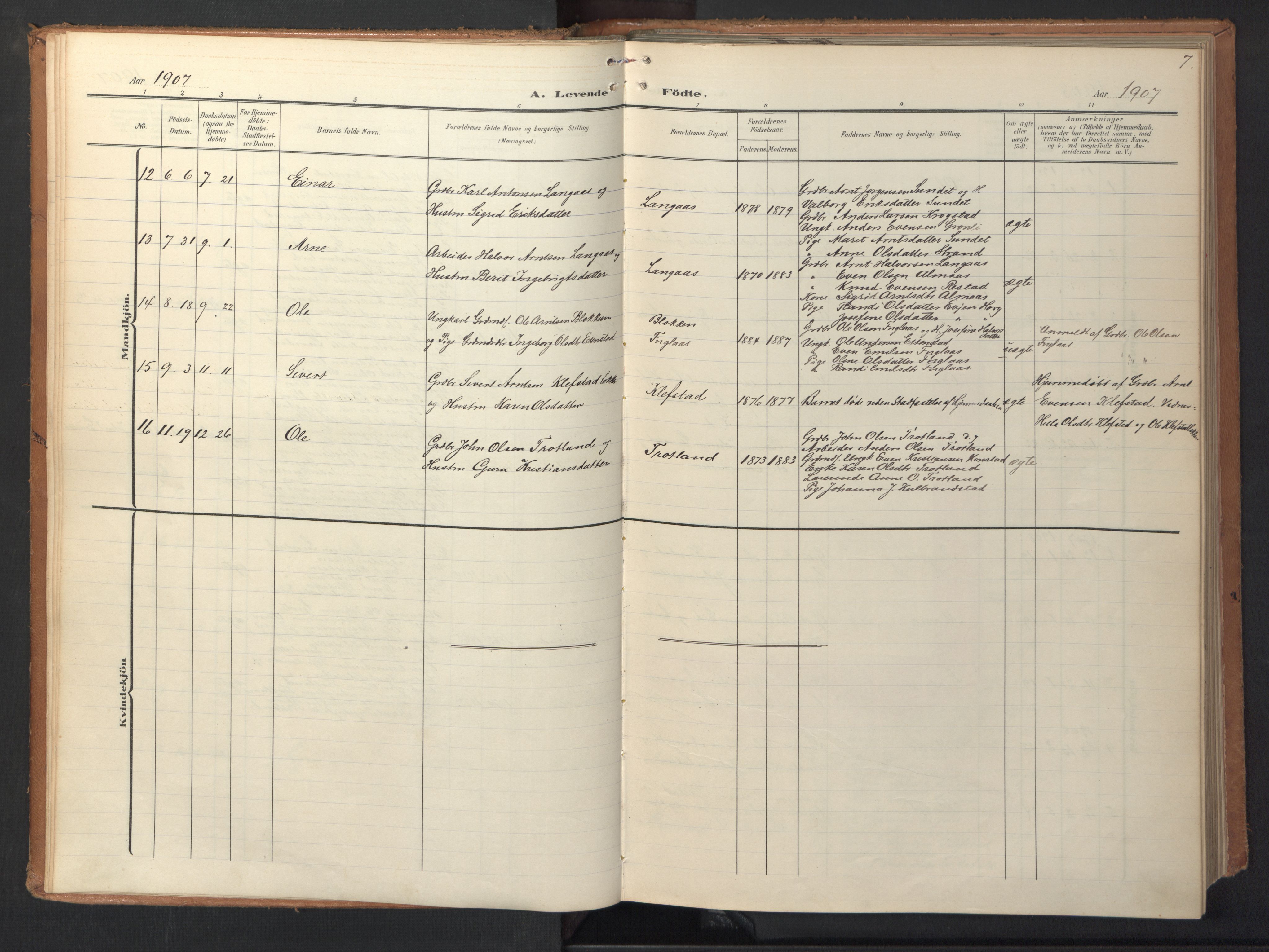 Ministerialprotokoller, klokkerbøker og fødselsregistre - Sør-Trøndelag, AV/SAT-A-1456/694/L1128: Parish register (official) no. 694A02, 1906-1931, p. 7