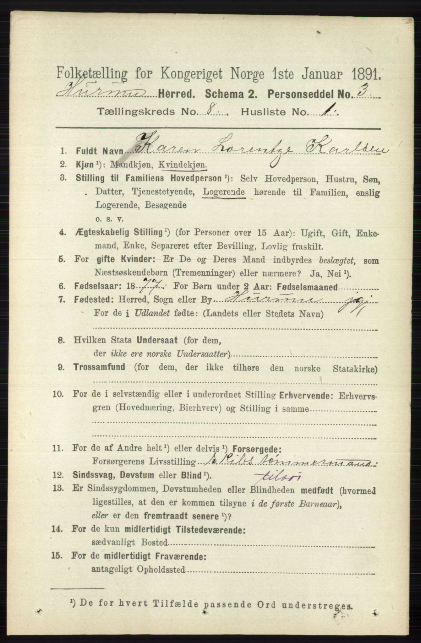 RA, 1891 census for 0628 Hurum, 1891, p. 2661