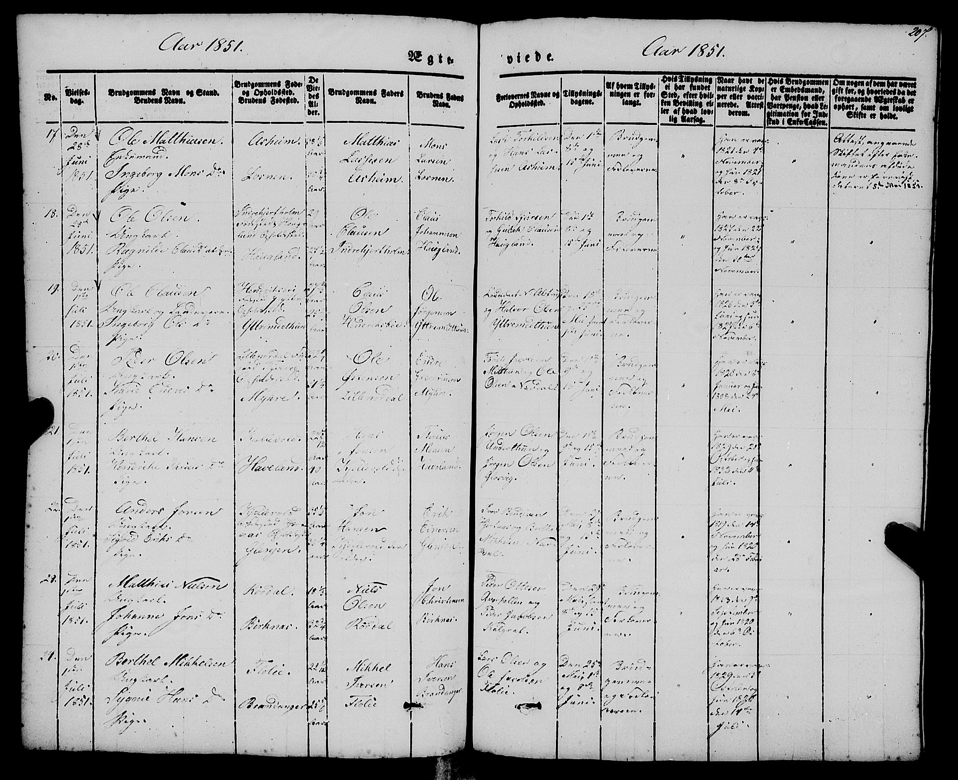 Gulen sokneprestembete, AV/SAB-A-80201/H/Haa/Haaa/L0021: Parish register (official) no. A 21, 1848-1858, p. 207