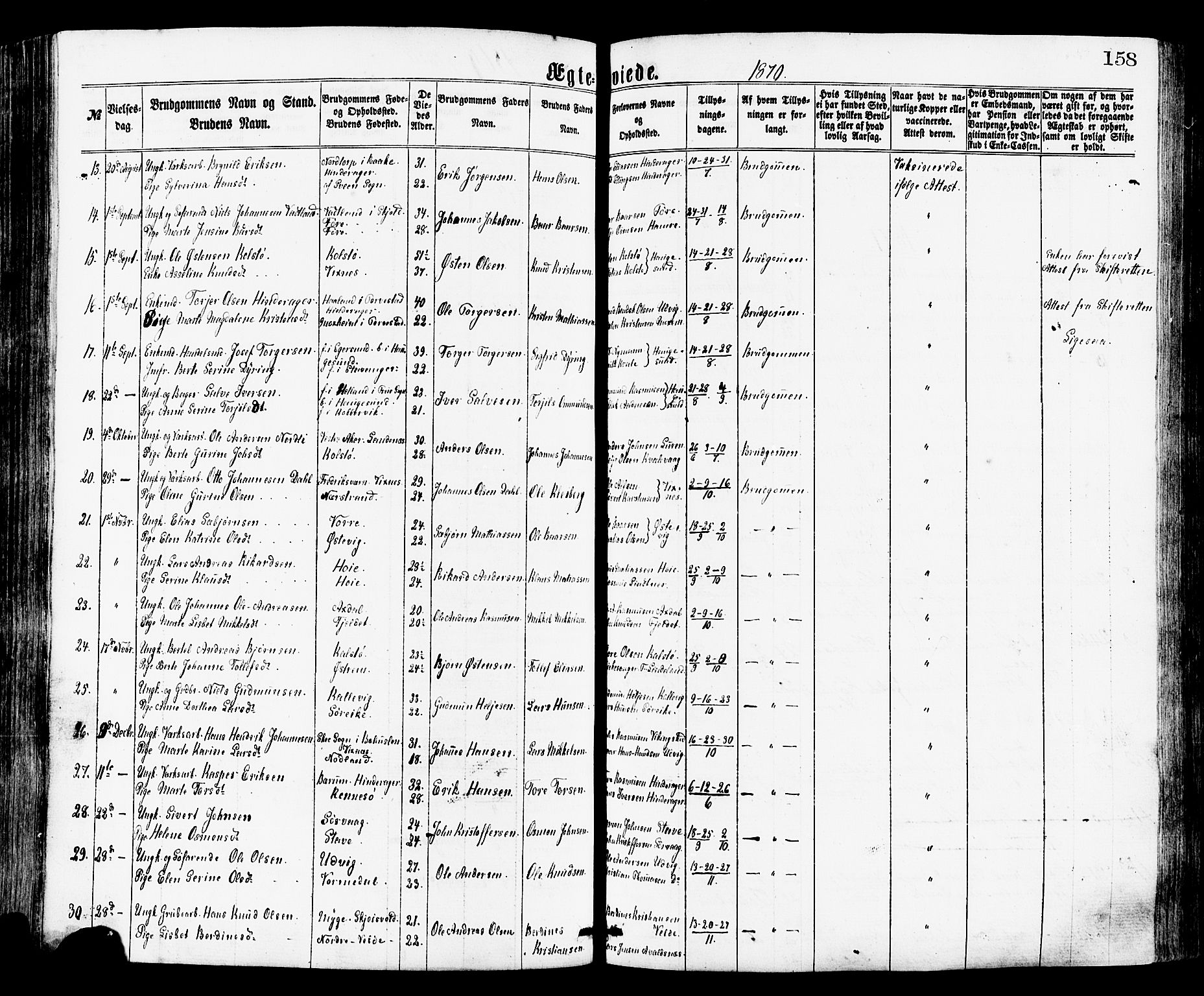 Avaldsnes sokneprestkontor, AV/SAST-A -101851/H/Ha/Haa/L0012: Parish register (official) no. A 12, 1865-1880, p. 158