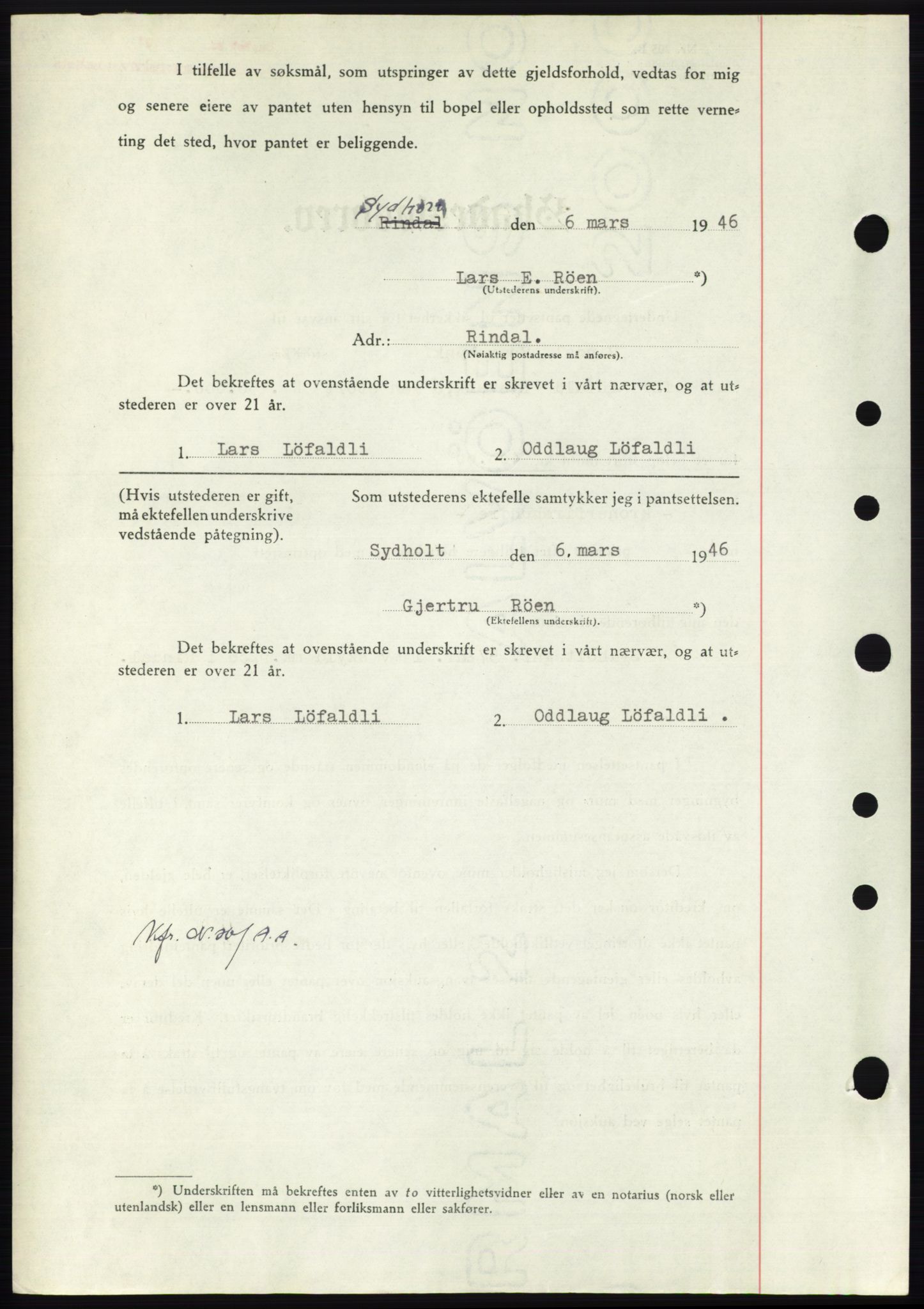 Nordmøre sorenskriveri, AV/SAT-A-4132/1/2/2Ca: Mortgage book no. B93b, 1946-1946, Diary no: : 527/1946