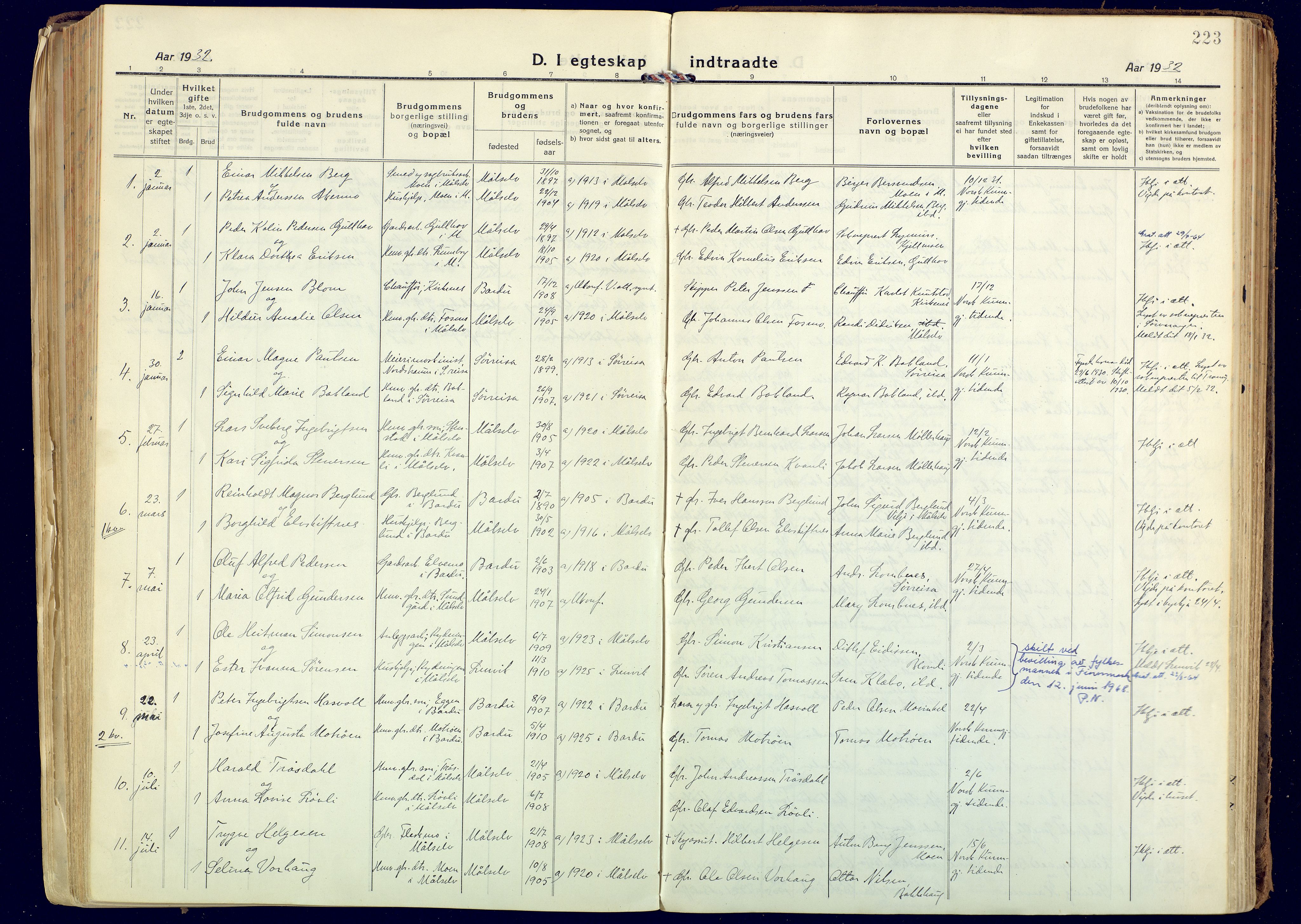 Målselv sokneprestembete, AV/SATØ-S-1311/G/Ga/Gaa/L0014kirke: Parish register (official) no. 14, 1919-1932, p. 223