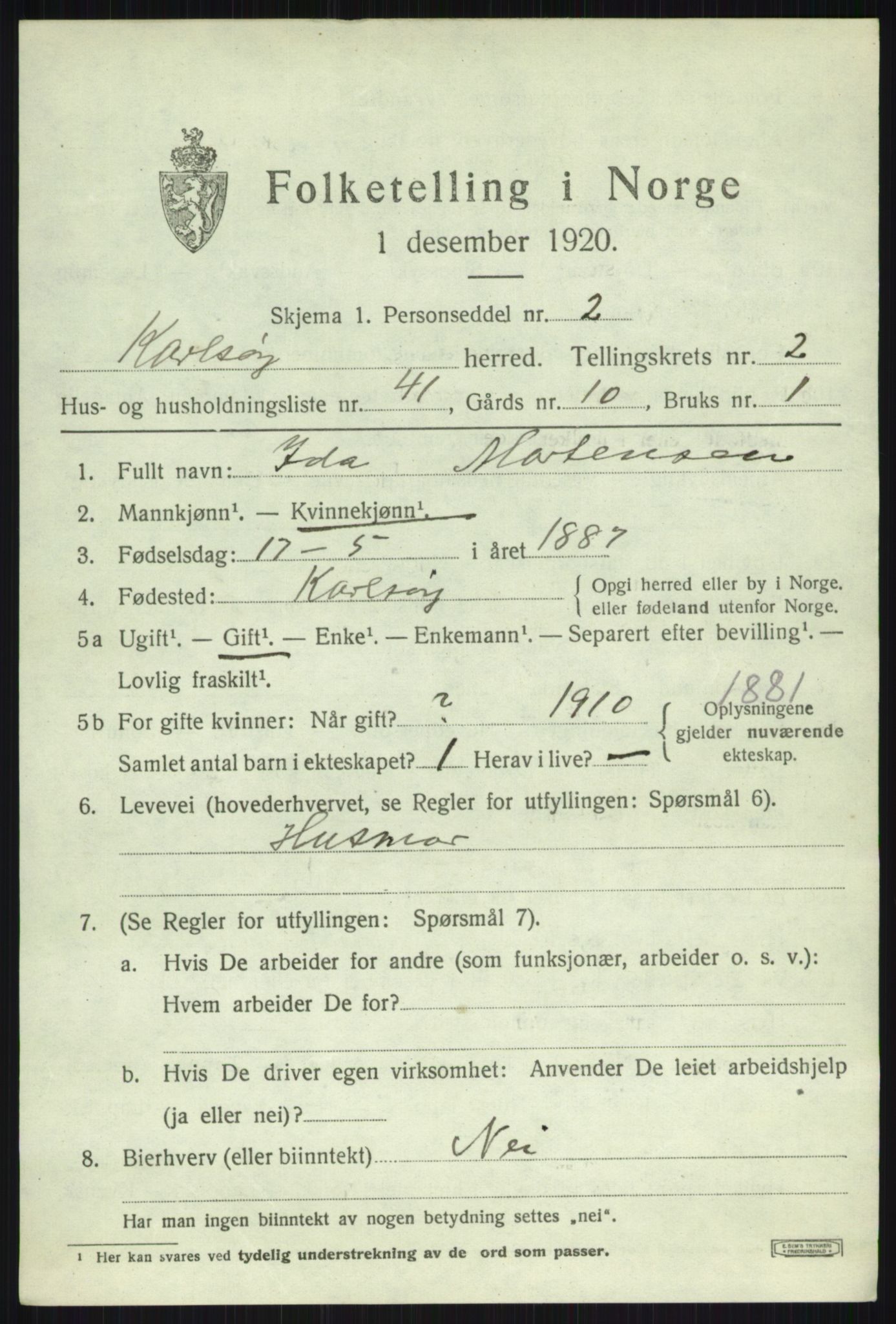 SATØ, 1920 census for Karlsøy, 1920, p. 1737