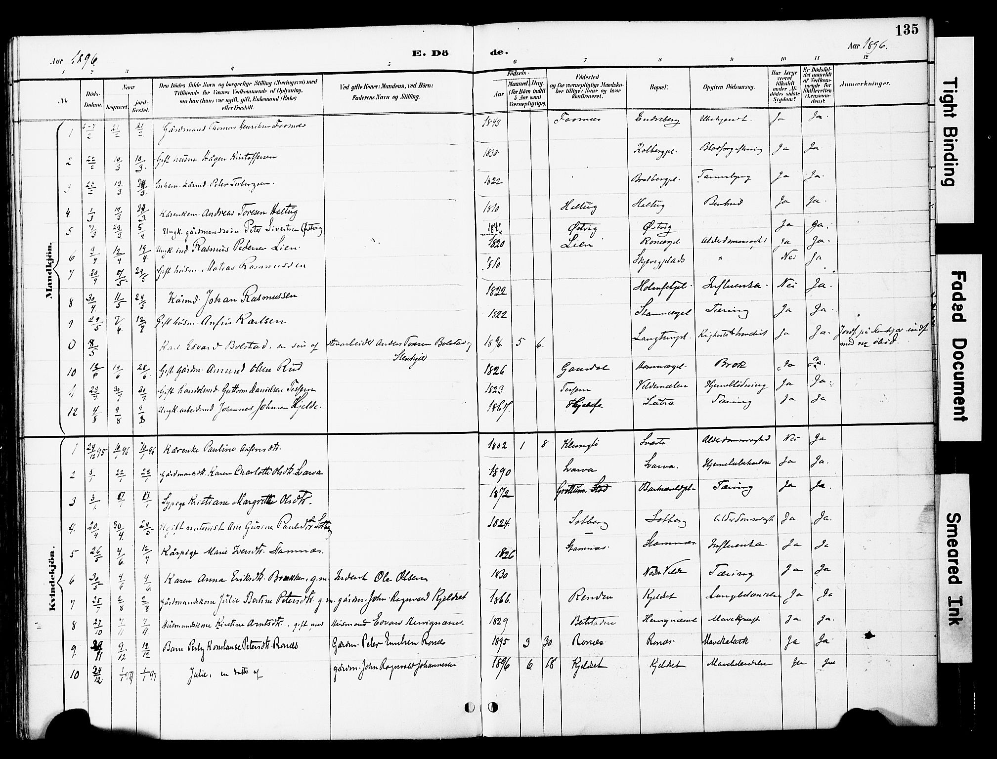 Ministerialprotokoller, klokkerbøker og fødselsregistre - Nord-Trøndelag, SAT/A-1458/741/L0396: Parish register (official) no. 741A10, 1889-1901, p. 135