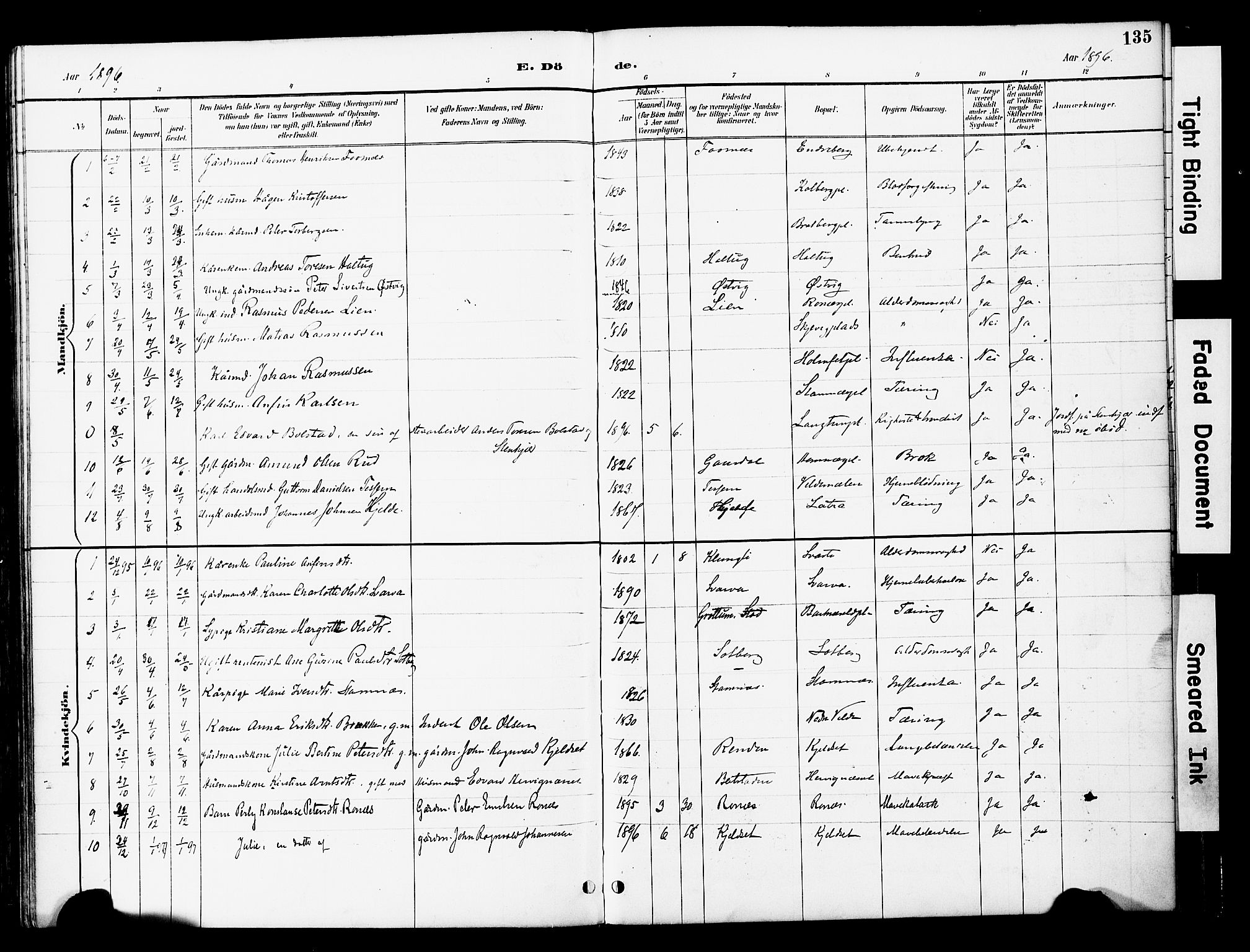 Ministerialprotokoller, klokkerbøker og fødselsregistre - Nord-Trøndelag, AV/SAT-A-1458/741/L0396: Parish register (official) no. 741A10, 1889-1901, p. 135