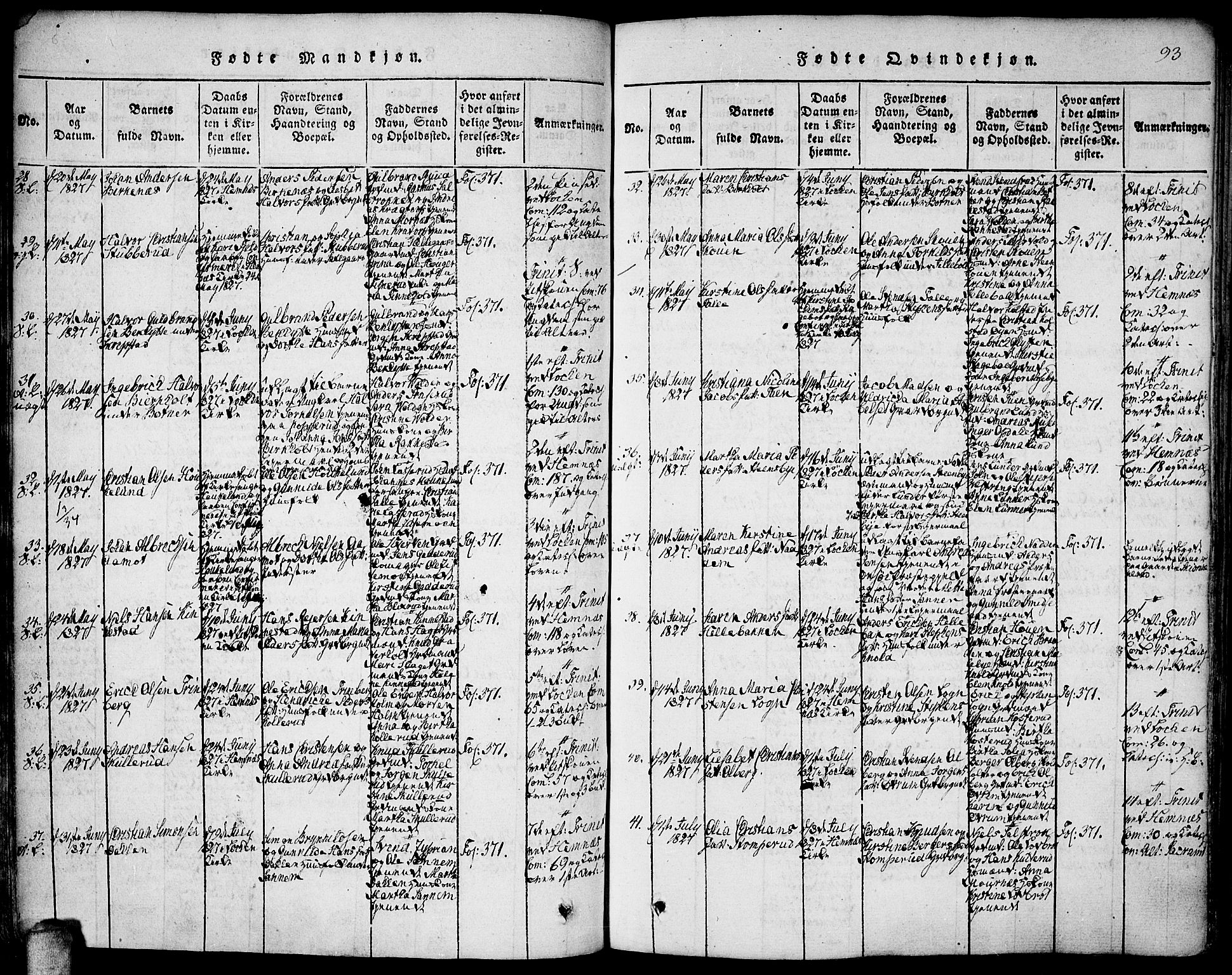 Høland prestekontor Kirkebøker, AV/SAO-A-10346a/F/Fa/L0007: Parish register (official) no. I 7, 1814-1827, p. 93