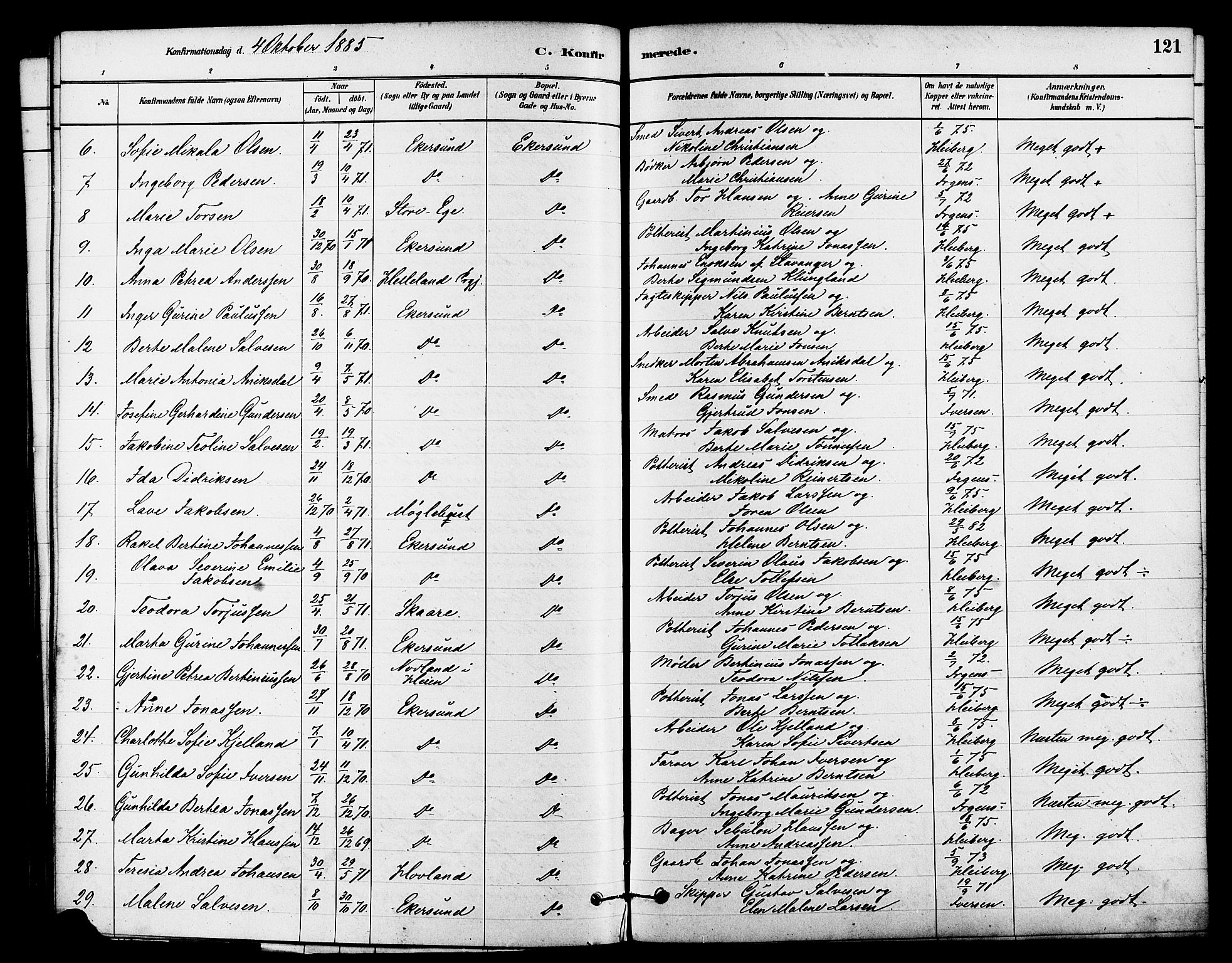 Eigersund sokneprestkontor, AV/SAST-A-101807/S08/L0015: Parish register (official) no. A 15, 1879-1892, p. 121