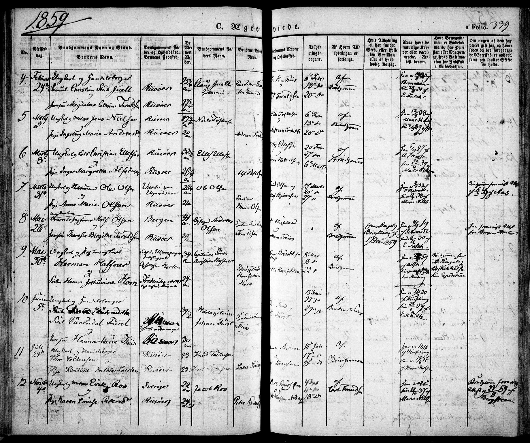 Risør sokneprestkontor, SAK/1111-0035/F/Fa/L0003: Parish register (official) no. A 3, 1838-1864, p. 339