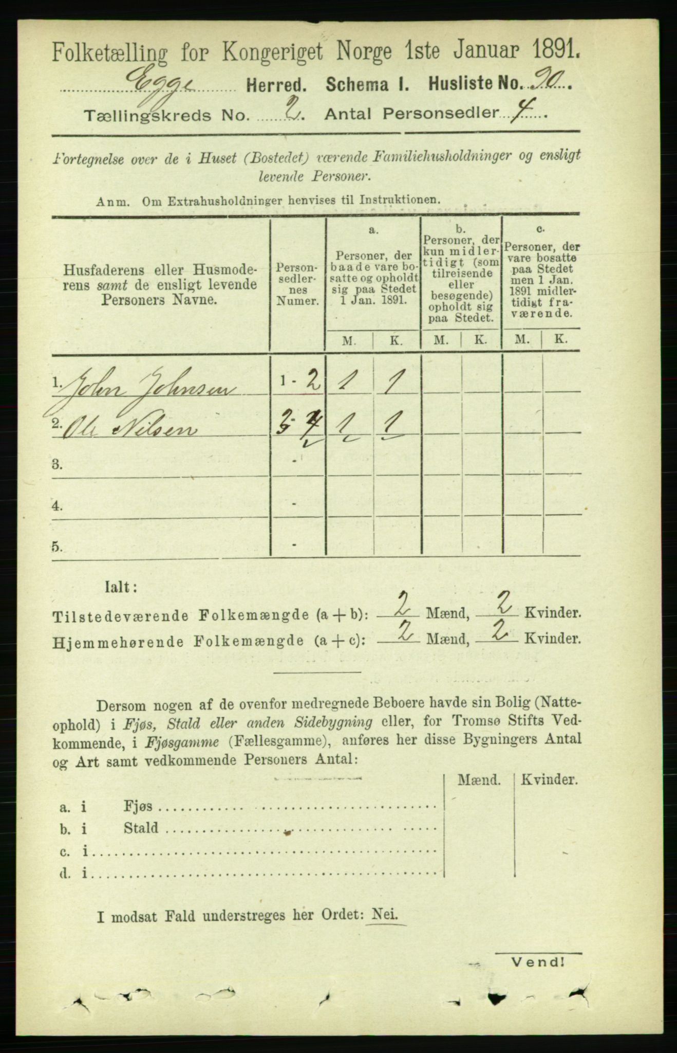 RA, 1891 census for 1733 Egge, 1891, p. 495