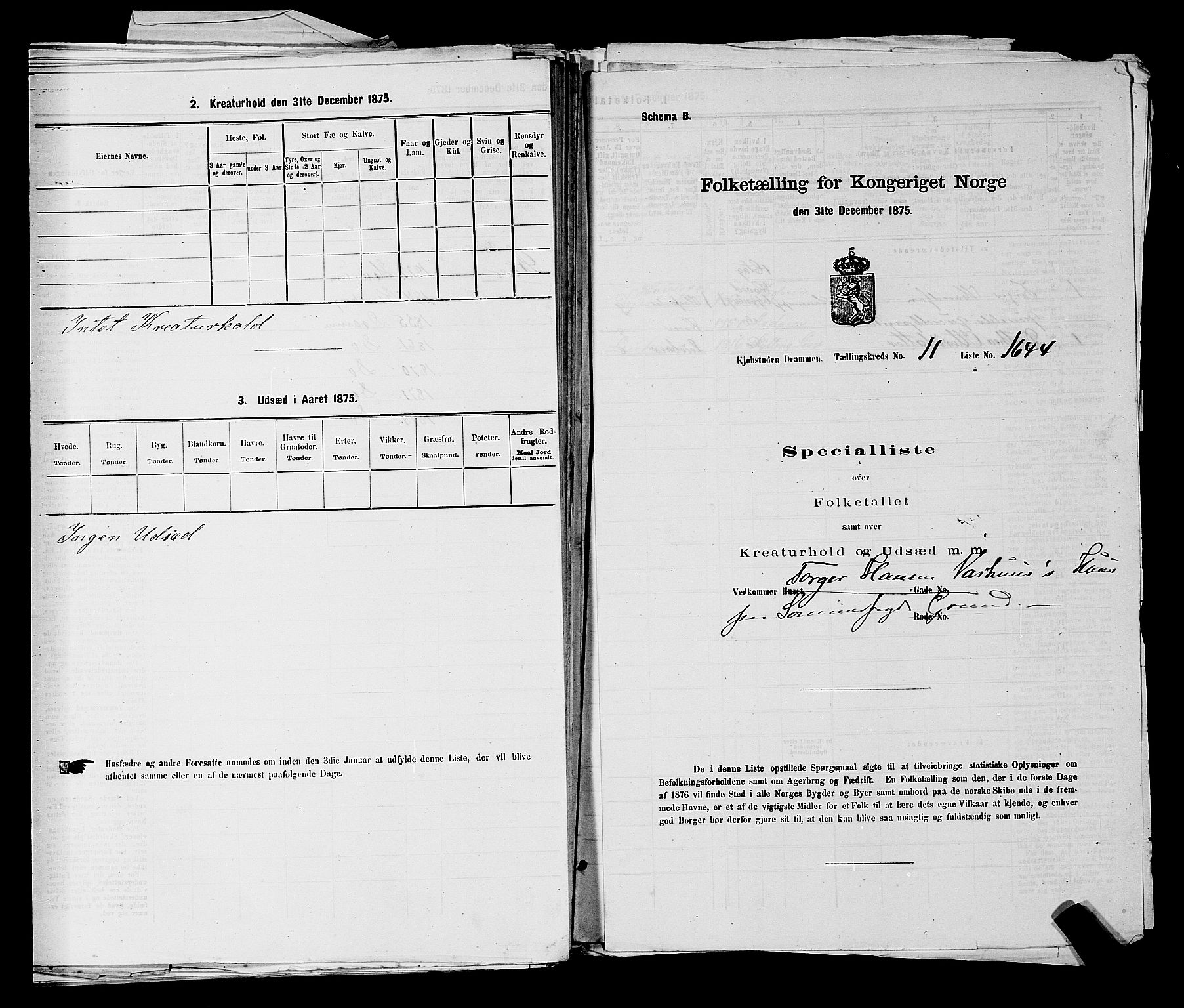 SAKO, 1875 census for 0602 Drammen, 1875, p. 1132