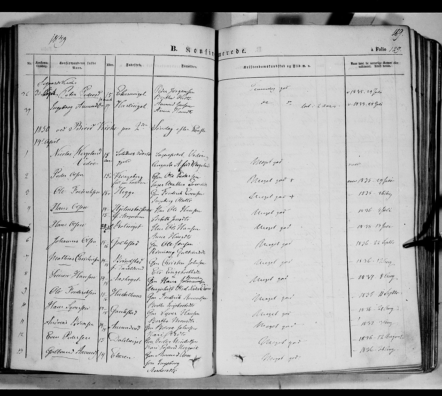 Biri prestekontor, SAH/PREST-096/H/Ha/Haa/L0005: Parish register (official) no. 5, 1843-1854, p. 169