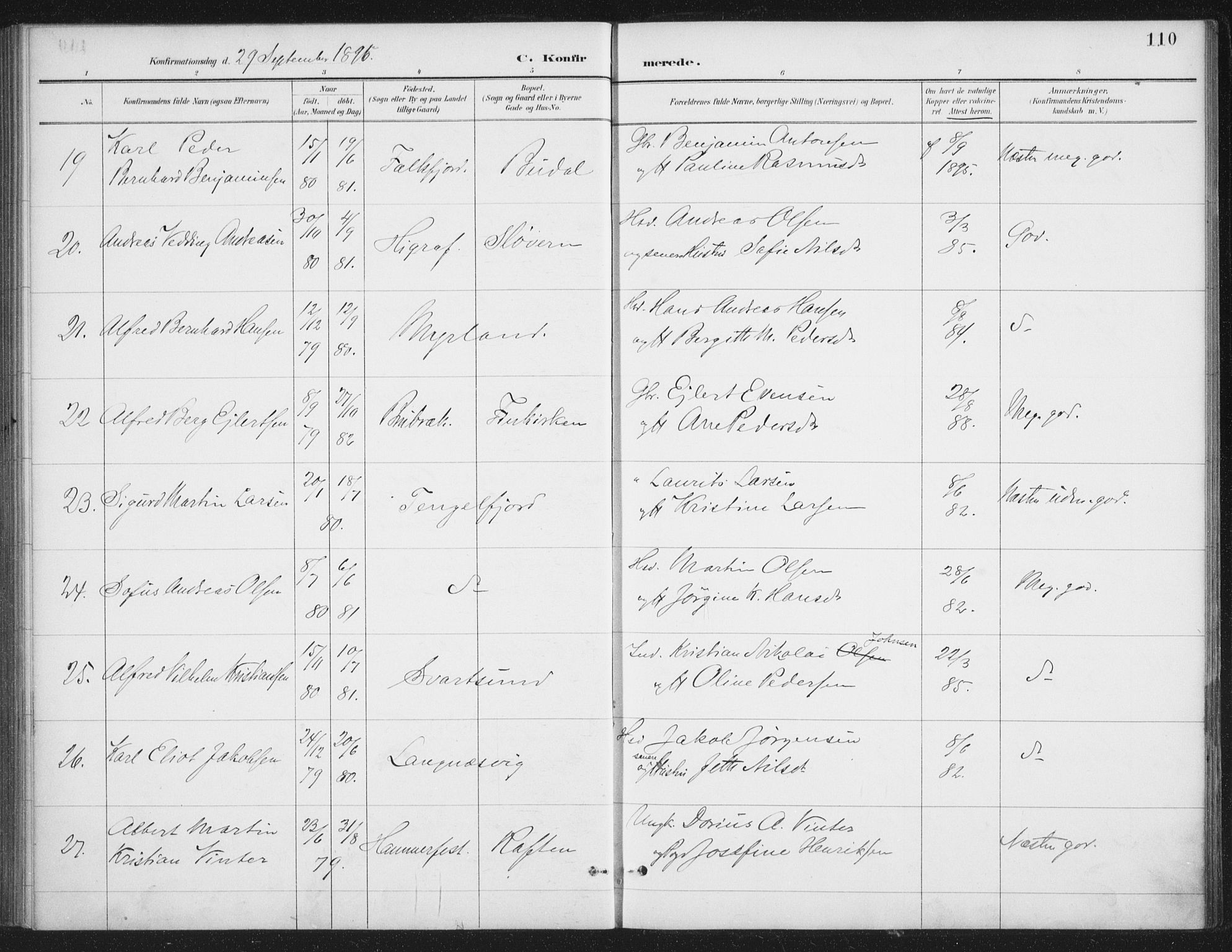 Ministerialprotokoller, klokkerbøker og fødselsregistre - Nordland, SAT/A-1459/888/L1245: Parish register (official) no. 888A11, 1888-1900, p. 110