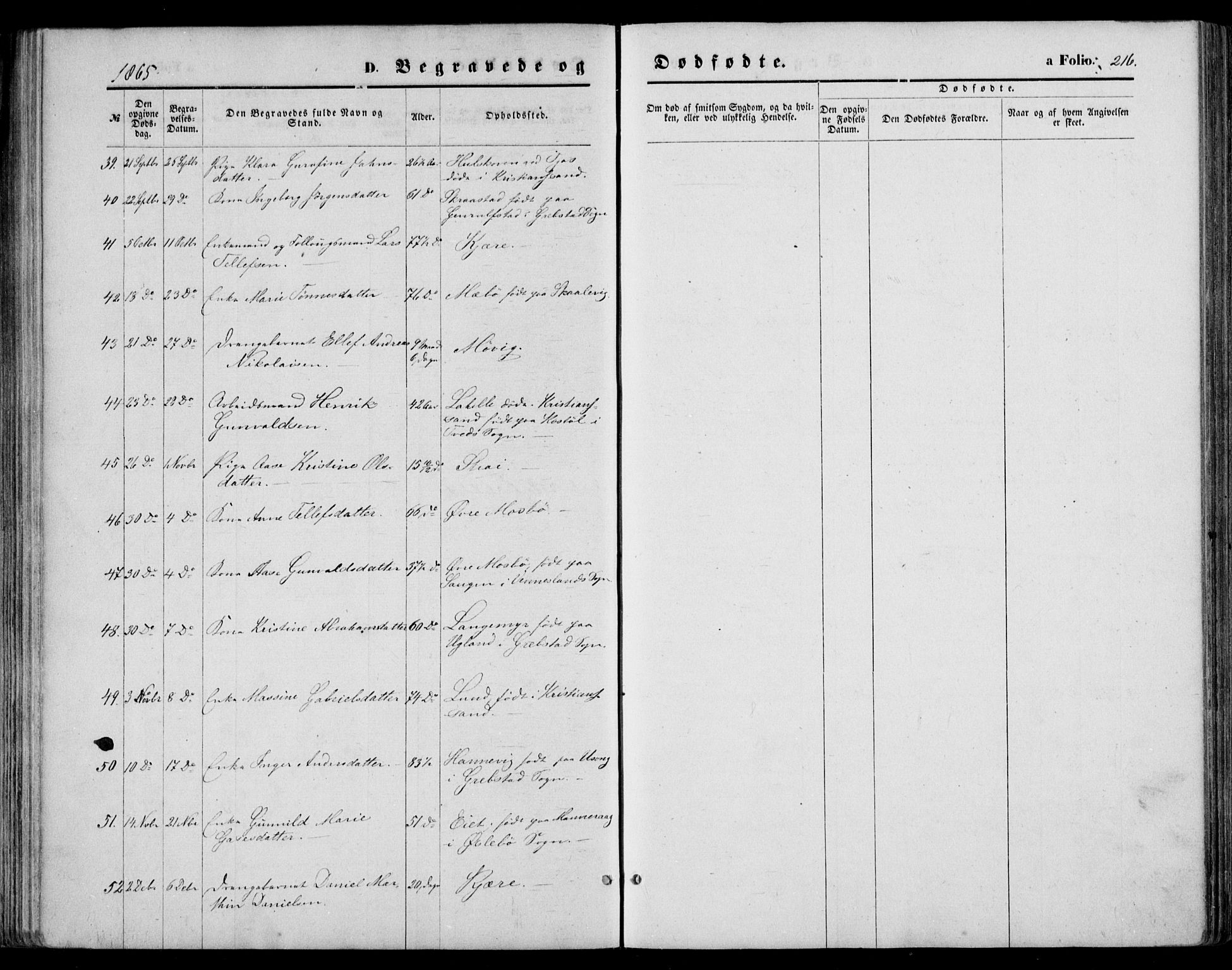 Oddernes sokneprestkontor, AV/SAK-1111-0033/F/Fa/Faa/L0008: Parish register (official) no. A 8, 1864-1880, p. 216