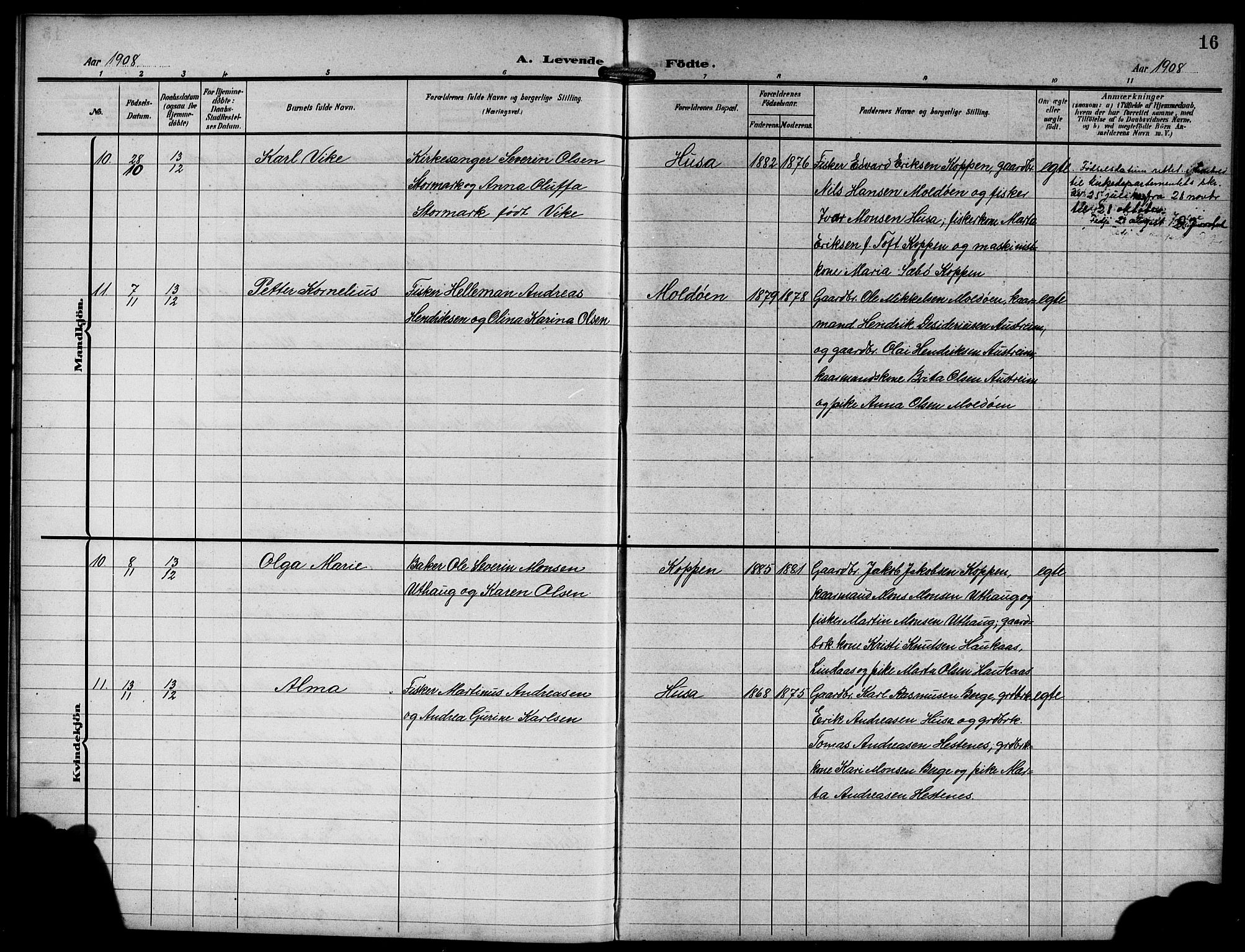 Lindås Sokneprestembete, SAB/A-76701/H/Hab: Parish register (copy) no. D 3, 1906-1917, p. 16