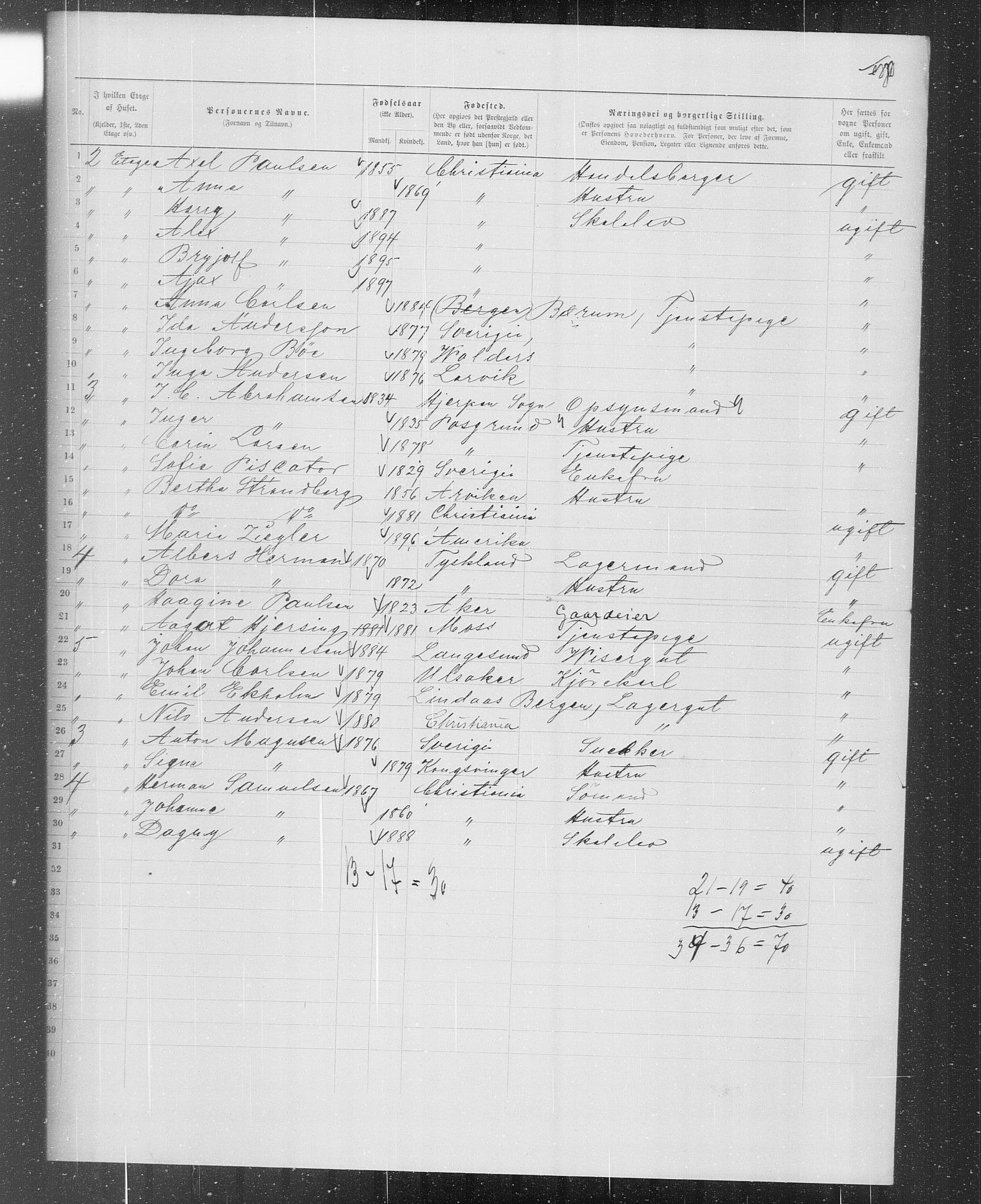 OBA, Municipal Census 1899 for Kristiania, 1899, p. 1346