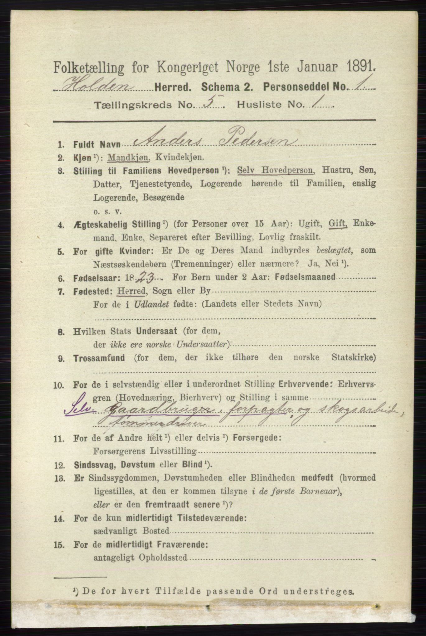 RA, 1891 census for 0819 Holla, 1891, p. 2743