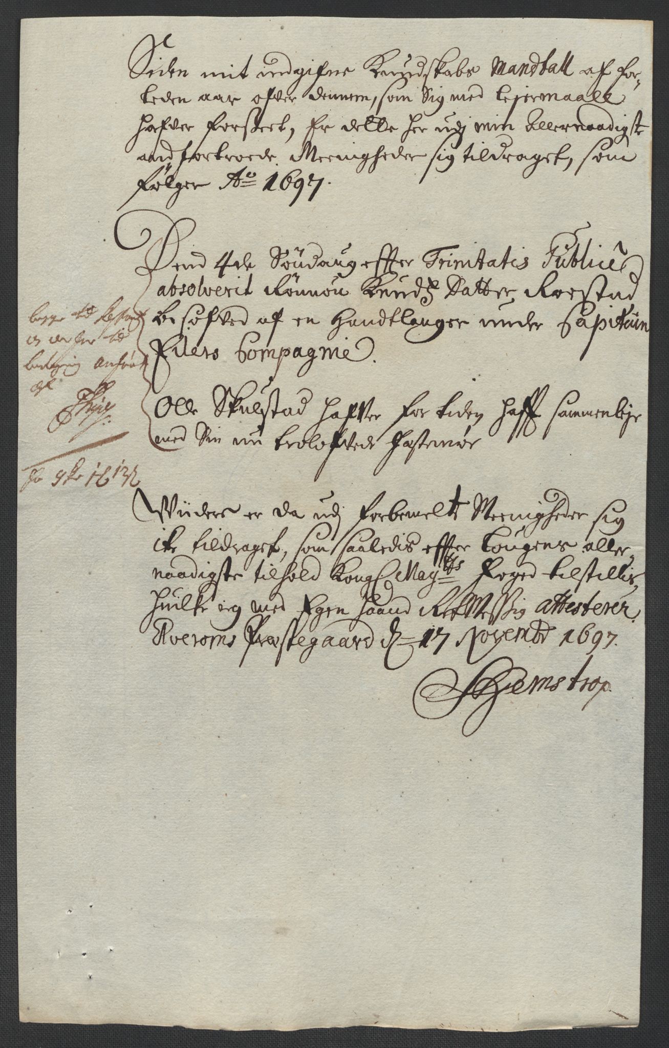 Rentekammeret inntil 1814, Reviderte regnskaper, Fogderegnskap, RA/EA-4092/R13/L0835: Fogderegnskap Solør, Odal og Østerdal, 1697, p. 175