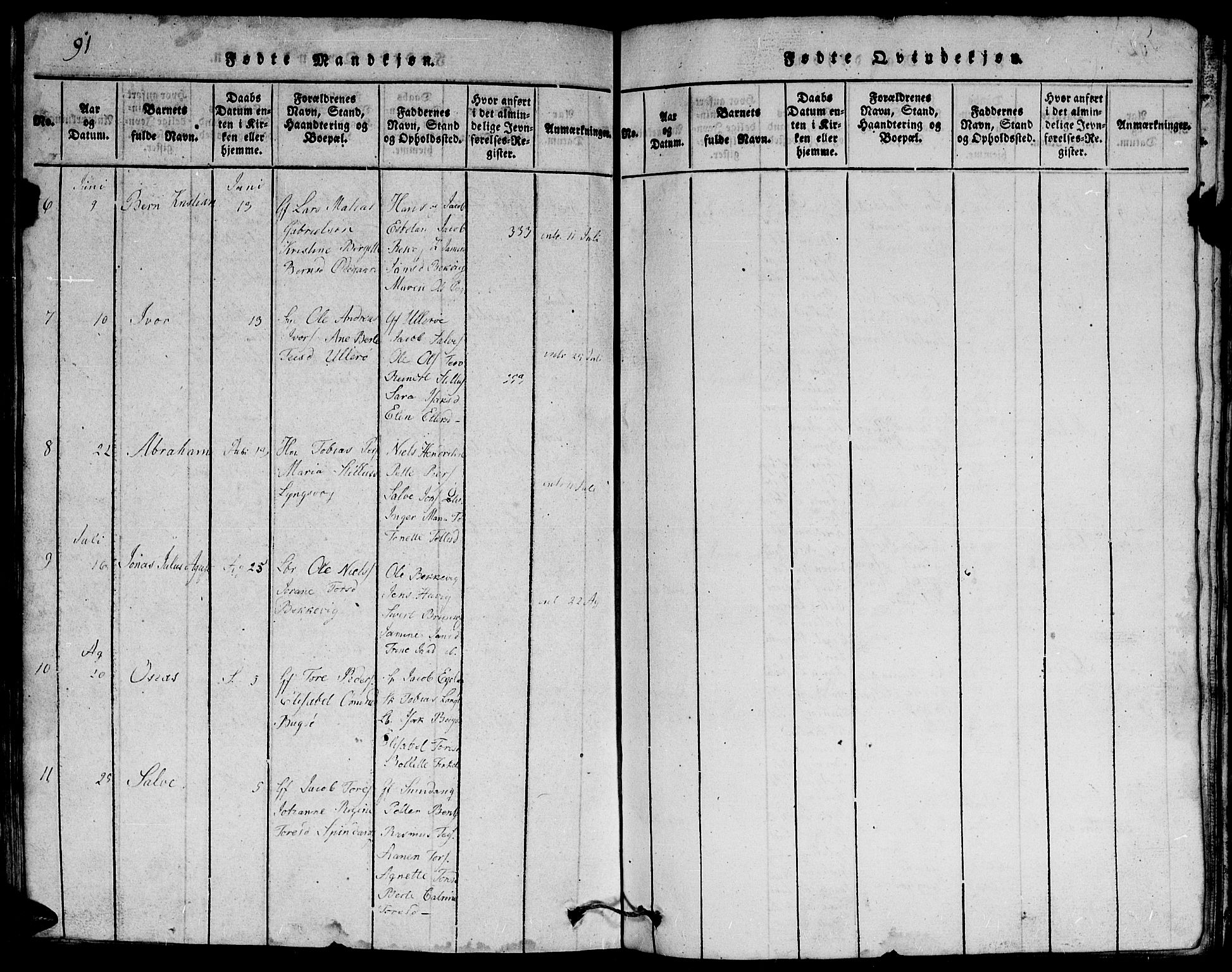 Herad sokneprestkontor, AV/SAK-1111-0018/F/Fb/Fbb/L0001: Parish register (copy) no. B 1, 1815-1852, p. 91