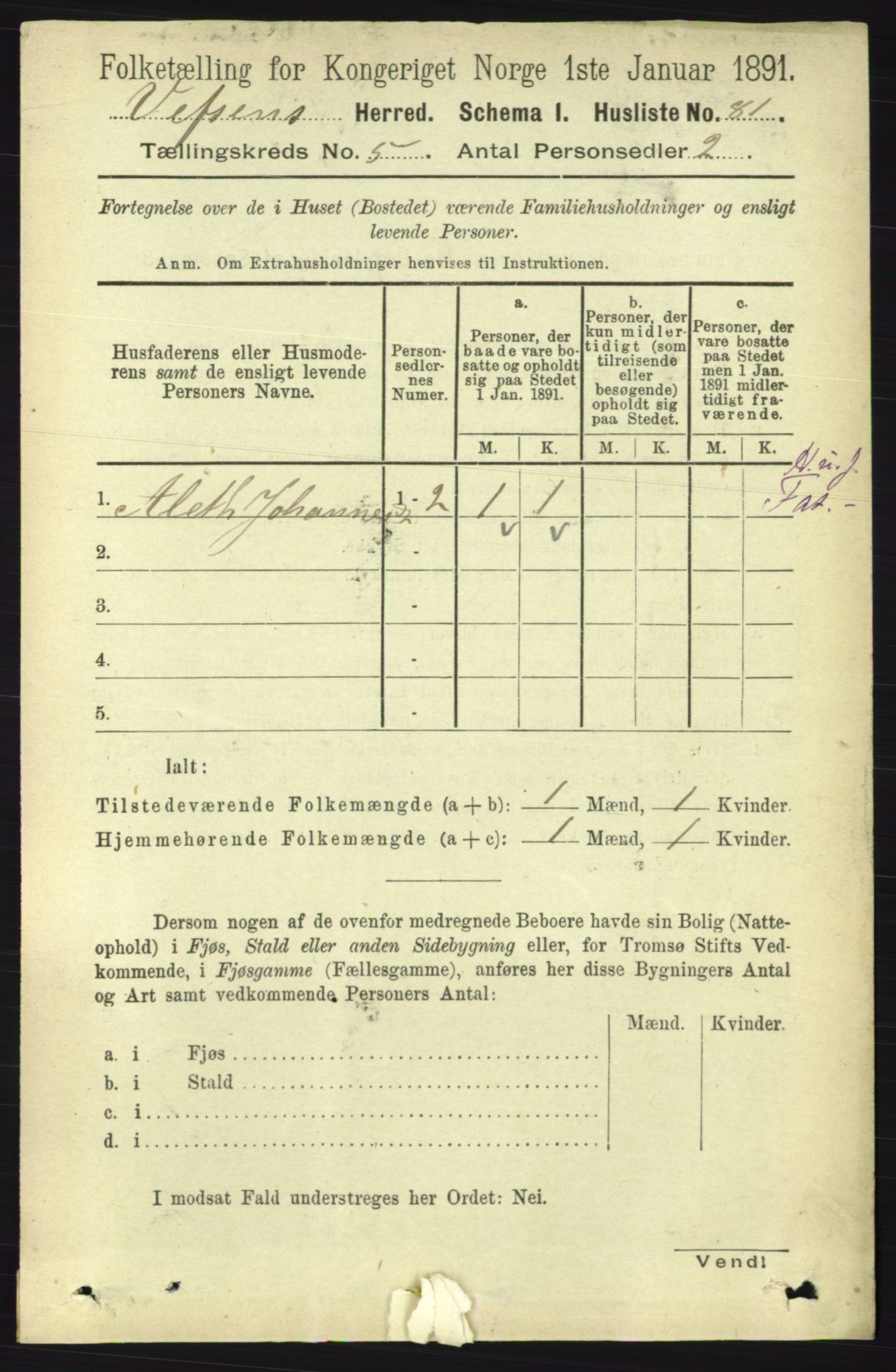 RA, 1891 census for 1824 Vefsn, 1891, p. 2082