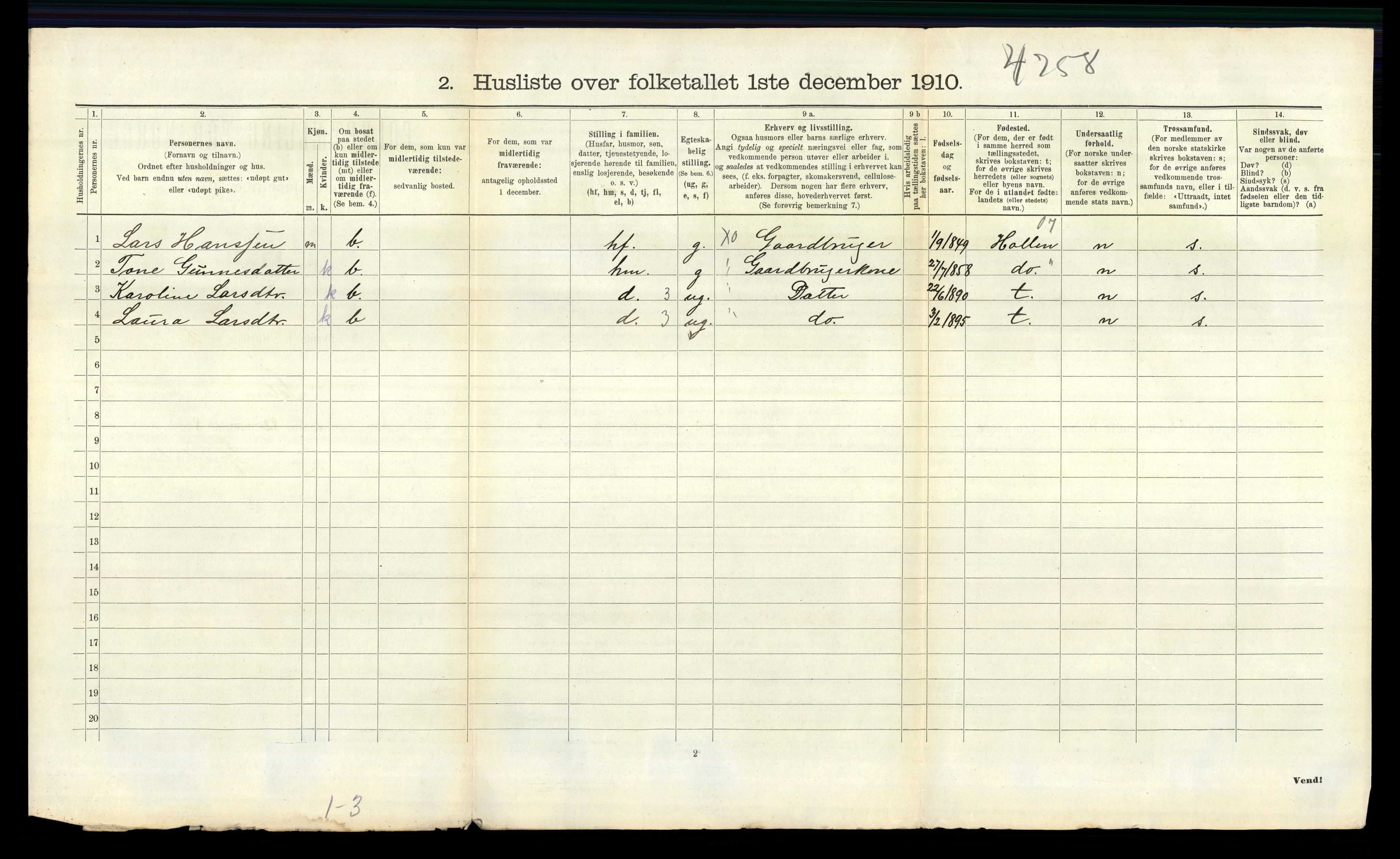 RA, 1910 census for Solum, 1910, p. 544