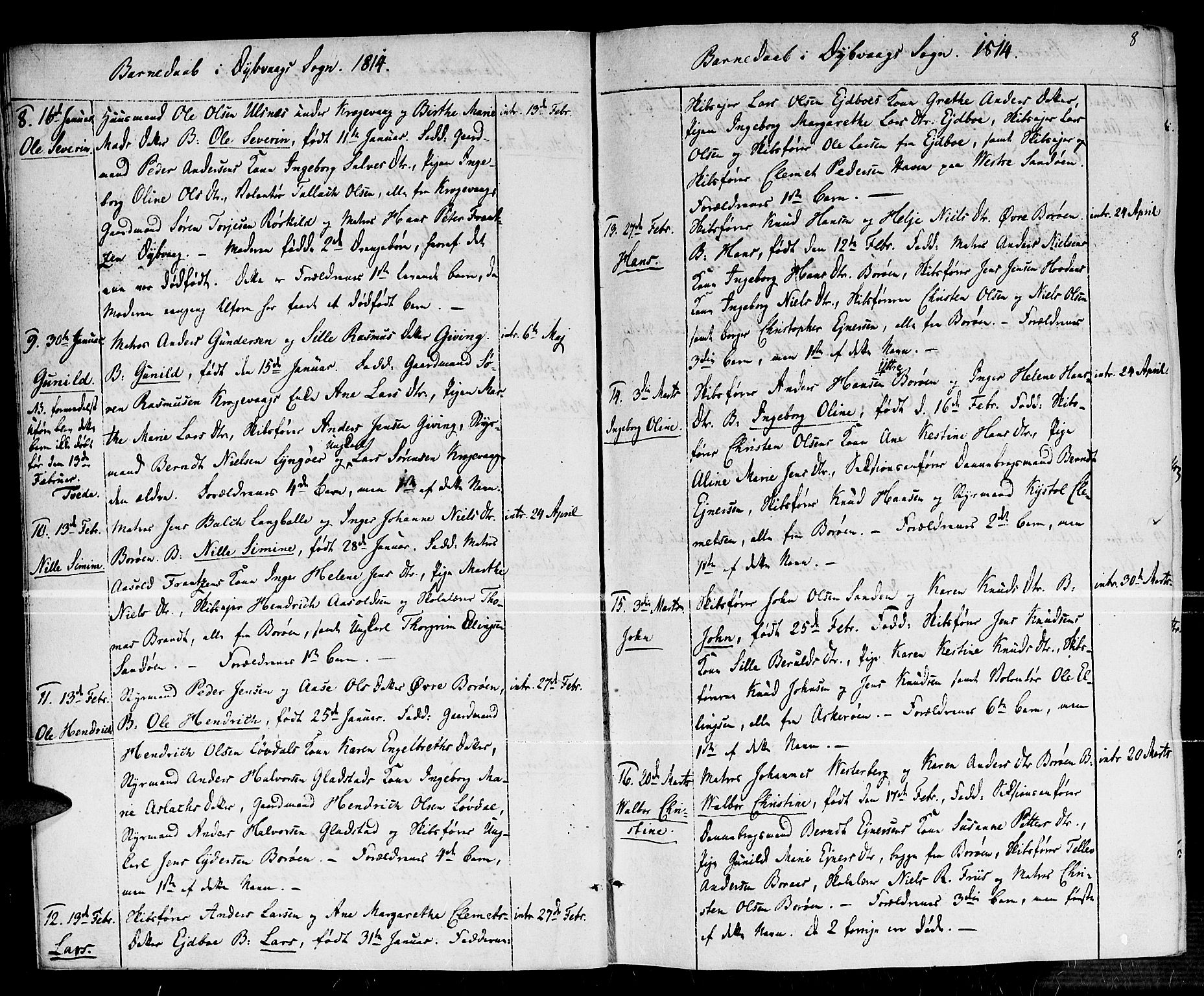 Dypvåg sokneprestkontor, SAK/1111-0007/F/Fa/Faa/L0002: Parish register (official) no. A 2/ 1, 1813-1824, p. 8