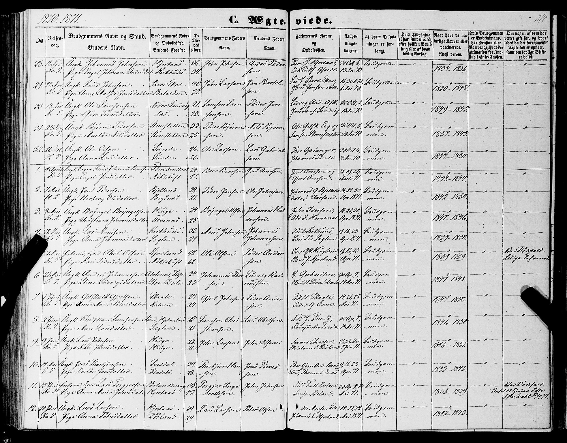 Kvinnherad sokneprestembete, AV/SAB-A-76401/H/Haa: Parish register (official) no. A 8, 1854-1872, p. 214