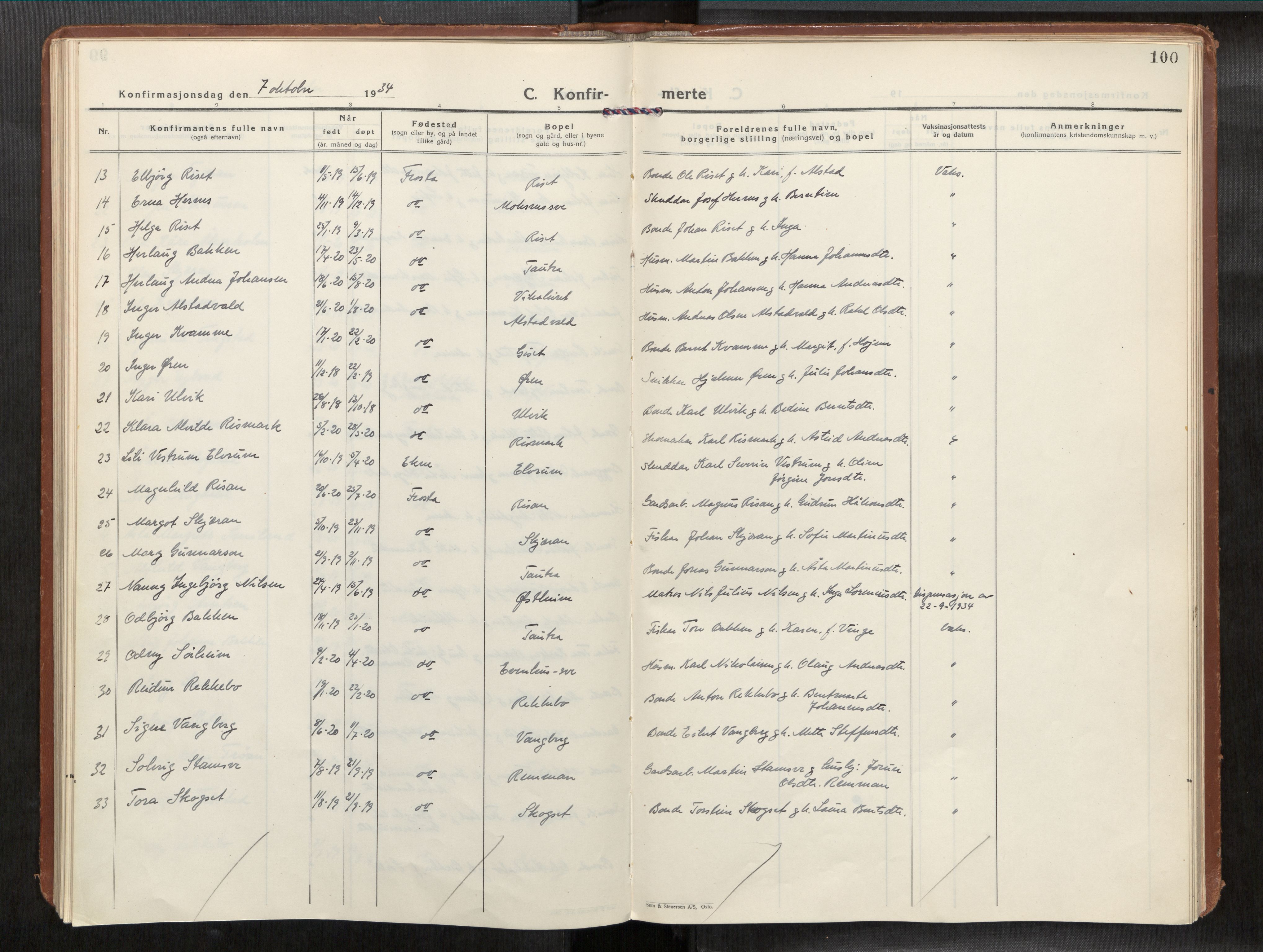 Frosta sokneprestkontor, AV/SAT-A-4380/2/H/Haa/L0001: Parish register (official) no. 1, 1926-1934, p. 100