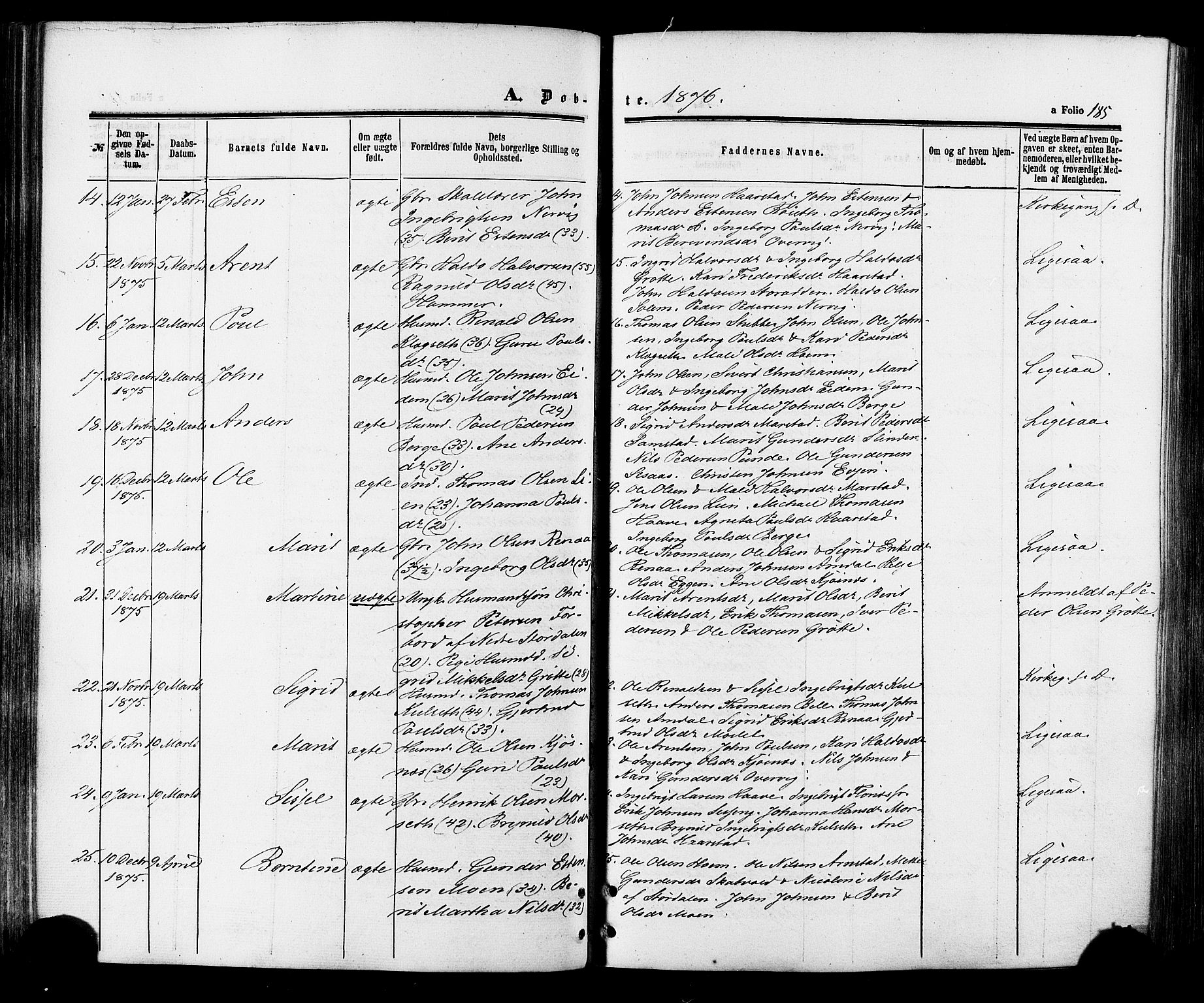 Ministerialprotokoller, klokkerbøker og fødselsregistre - Sør-Trøndelag, SAT/A-1456/695/L1147: Parish register (official) no. 695A07, 1860-1877, p. 185