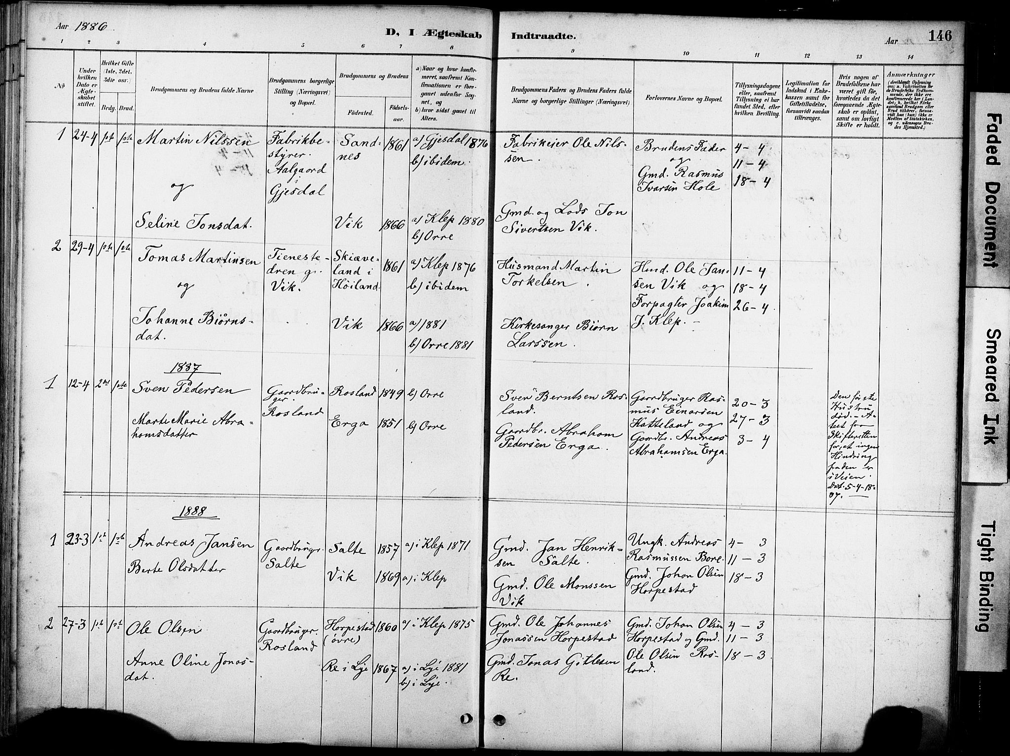 Klepp sokneprestkontor, SAST/A-101803/001/3/30BA/L0007: Parish register (official) no. A 8, 1886-1912, p. 146