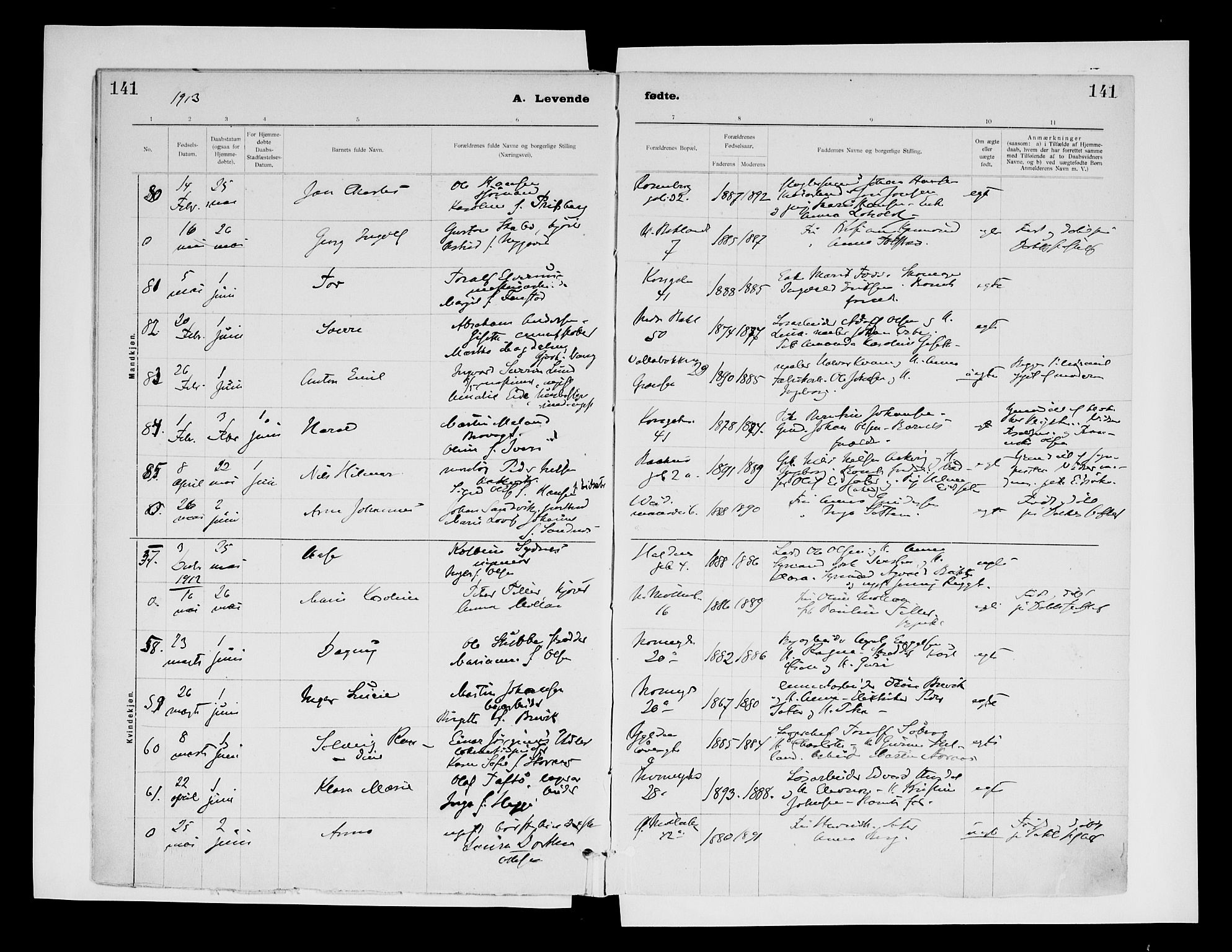 Ministerialprotokoller, klokkerbøker og fødselsregistre - Sør-Trøndelag, SAT/A-1456/604/L0203: Parish register (official) no. 604A23, 1908-1916, p. 141
