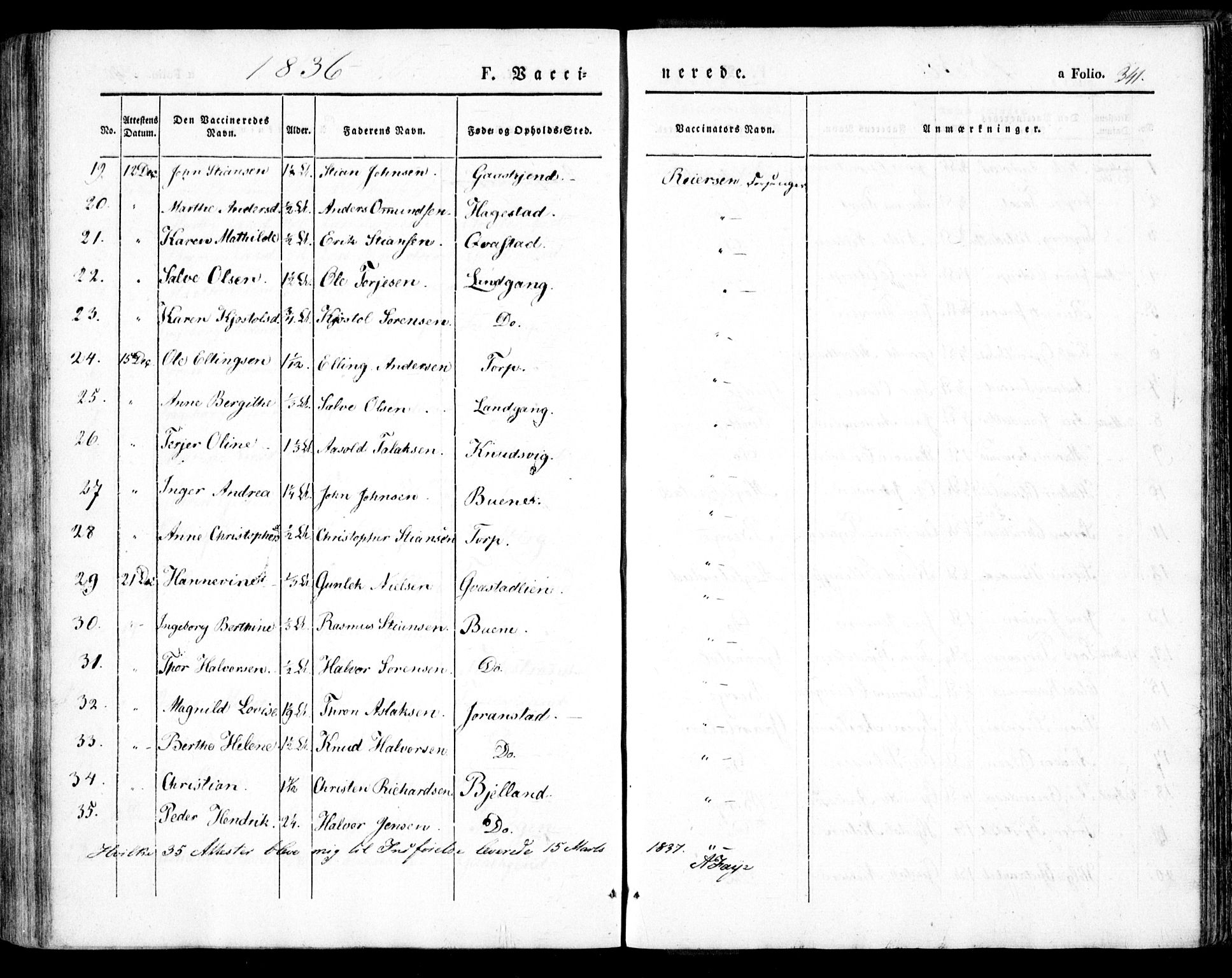 Holt sokneprestkontor, AV/SAK-1111-0021/F/Fa/L0007: Parish register (official) no. A 7, 1836-1848, p. 341