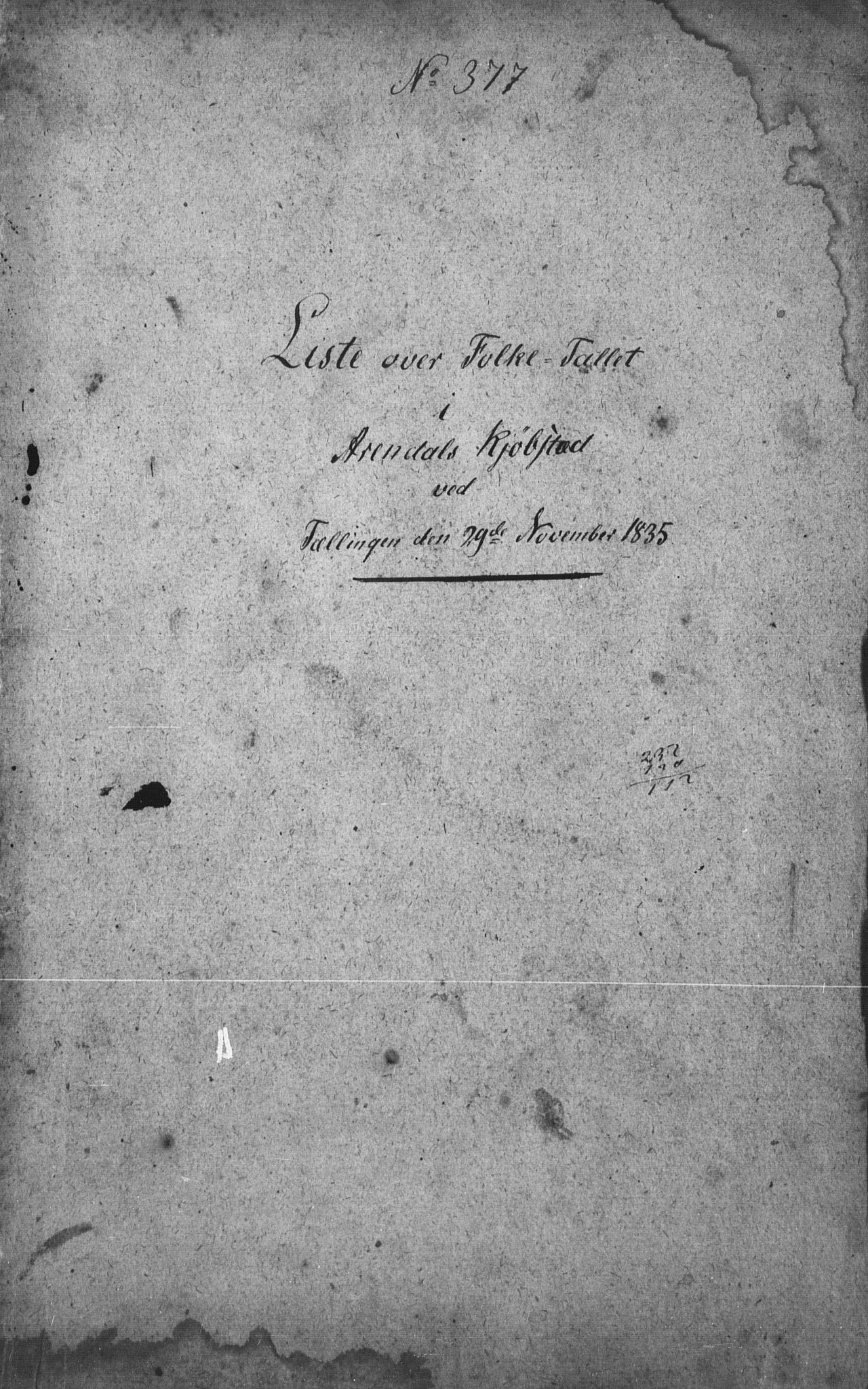 , Census 1835 for Arendal, 1835, p. 1