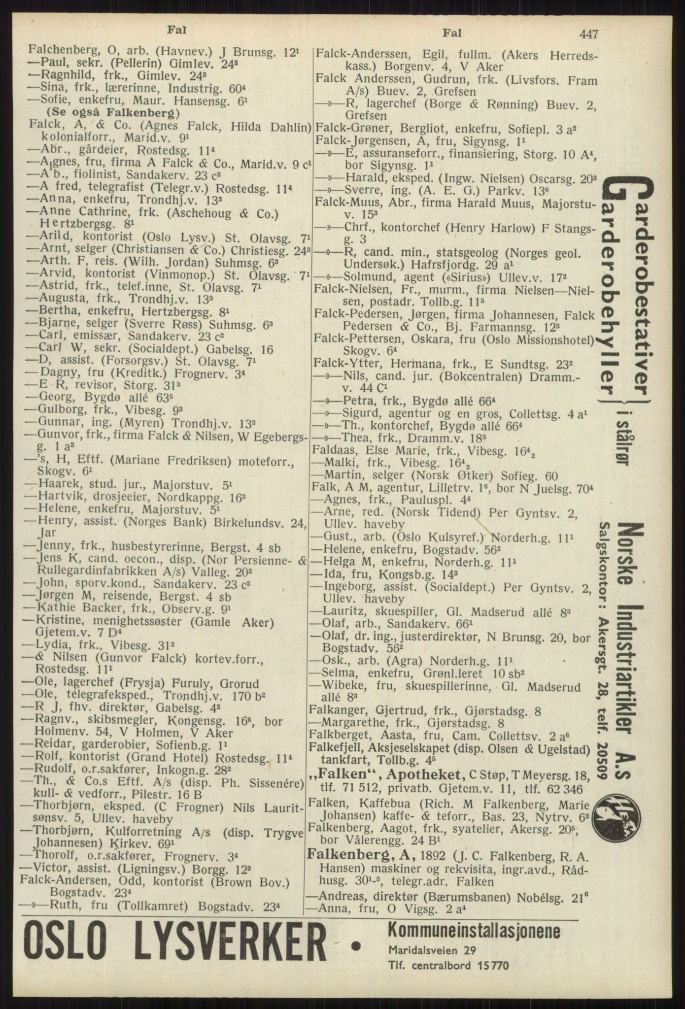 Kristiania/Oslo adressebok, PUBL/-, 1939, p. 447