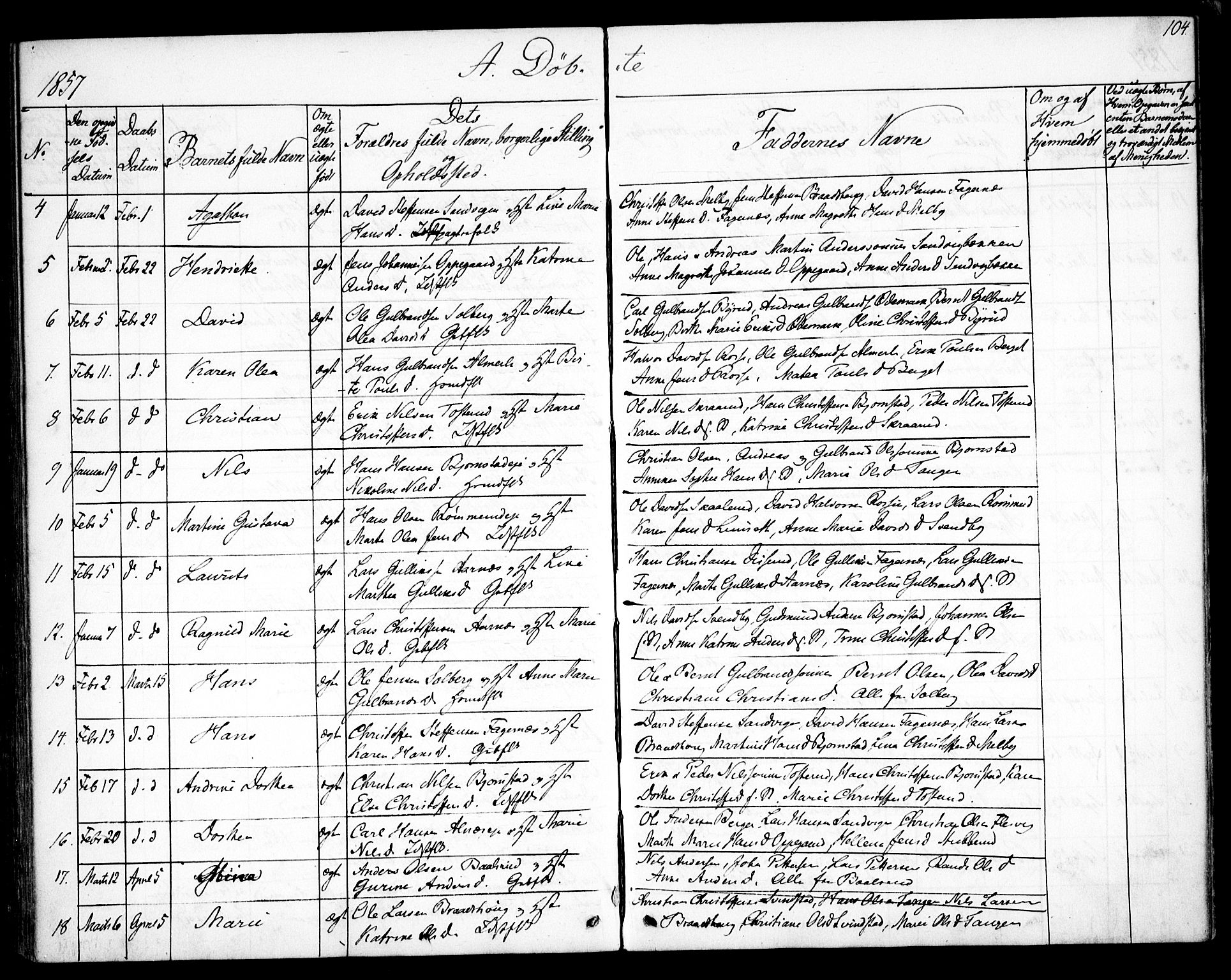 Hurdal prestekontor Kirkebøker, SAO/A-10889/F/Fb/L0001: Parish register (official) no. II 1, 1846-1859, p. 104