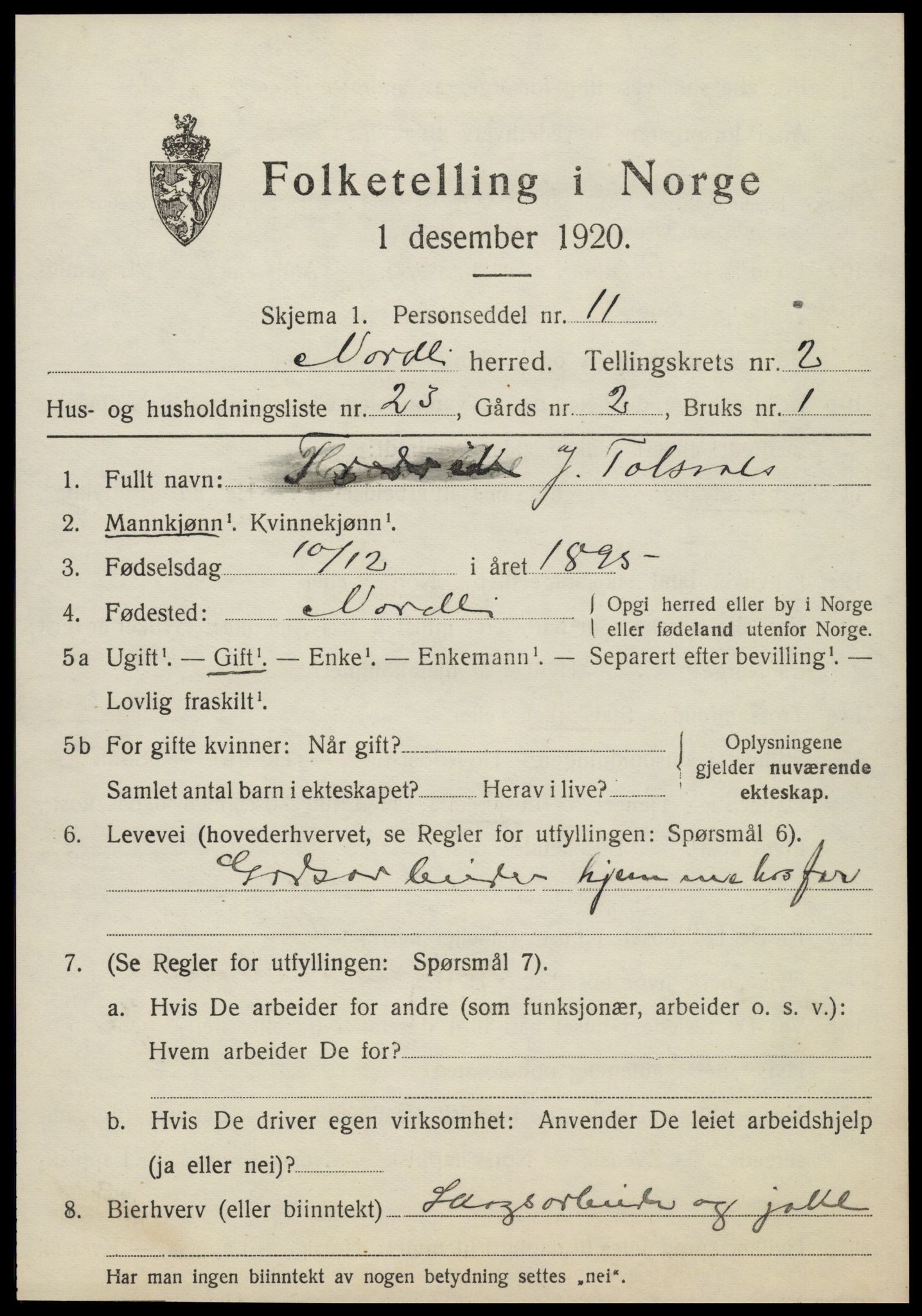 SAT, 1920 census for Nordli, 1920, p. 1097