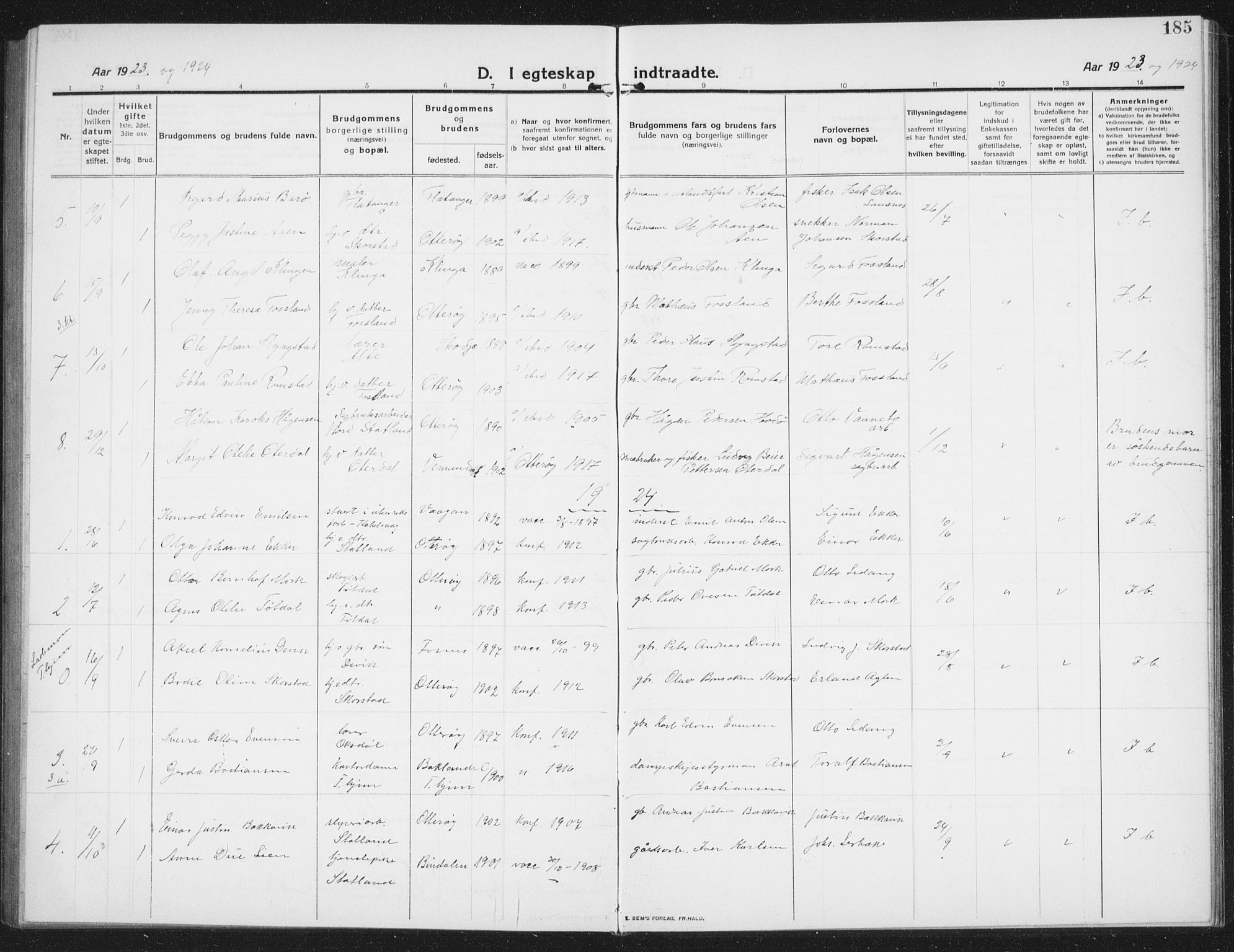 Ministerialprotokoller, klokkerbøker og fødselsregistre - Nord-Trøndelag, SAT/A-1458/774/L0630: Parish register (copy) no. 774C01, 1910-1934, p. 185