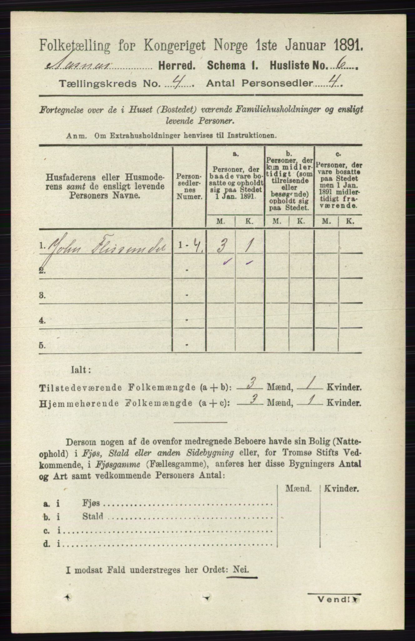 RA, 1891 census for 0425 Åsnes, 1891, p. 1548