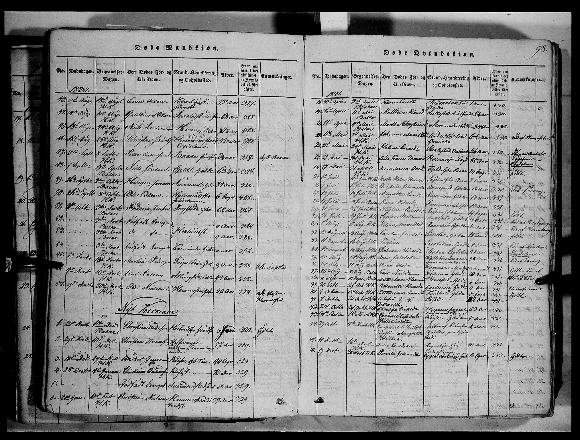 Østre Toten prestekontor, SAH/PREST-104/H/Ha/Haa/L0001: Parish register (official) no. 1, 1828-1839, p. 98